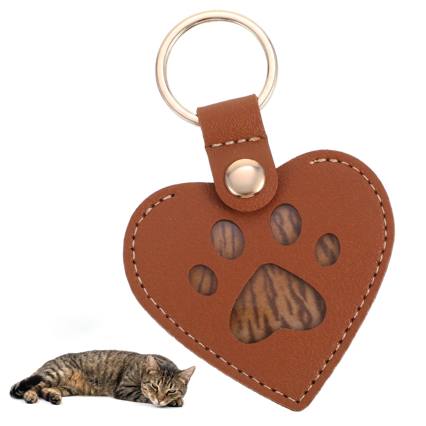Sorcristy Pet Keychain Refillable Heart Leather Memorial Keychain