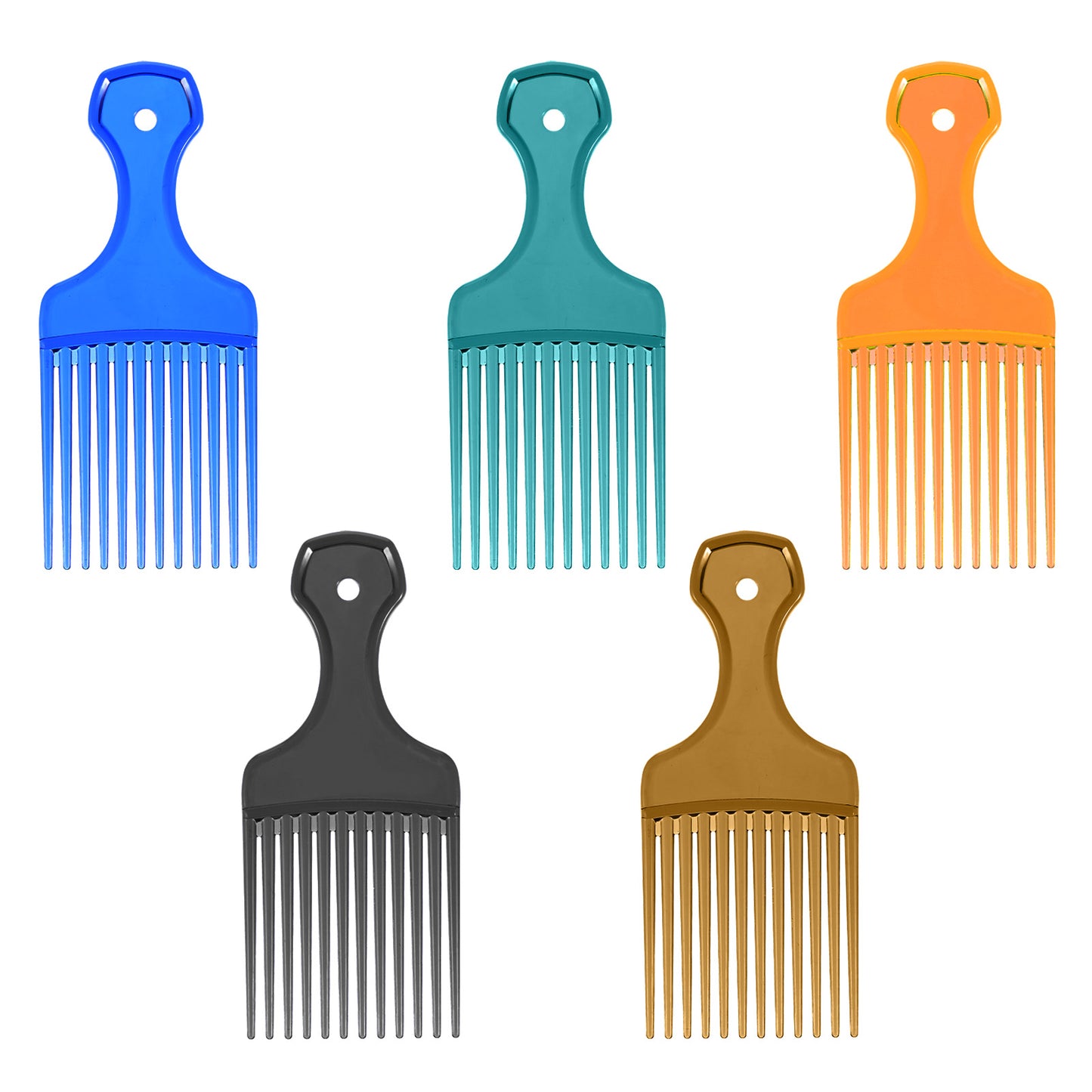 6 Pcs Pick Comb for Curly Hair 6.3 Inch Plastic Wide Tooth Afro Lift Combs 5 Colors for Styling Detangling Adding Volume Women Men Long Thick Tangled Hair Festival Gifts Blue Black Green Purple Orange