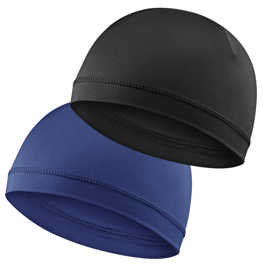 Xindojuz 2 PCS Stocking Caps for Men, Silk Wave Caps for Black Men, Shower Hair Bonnet for Sleeping Cap (UK, Alpha, One Size, Black+Blue)