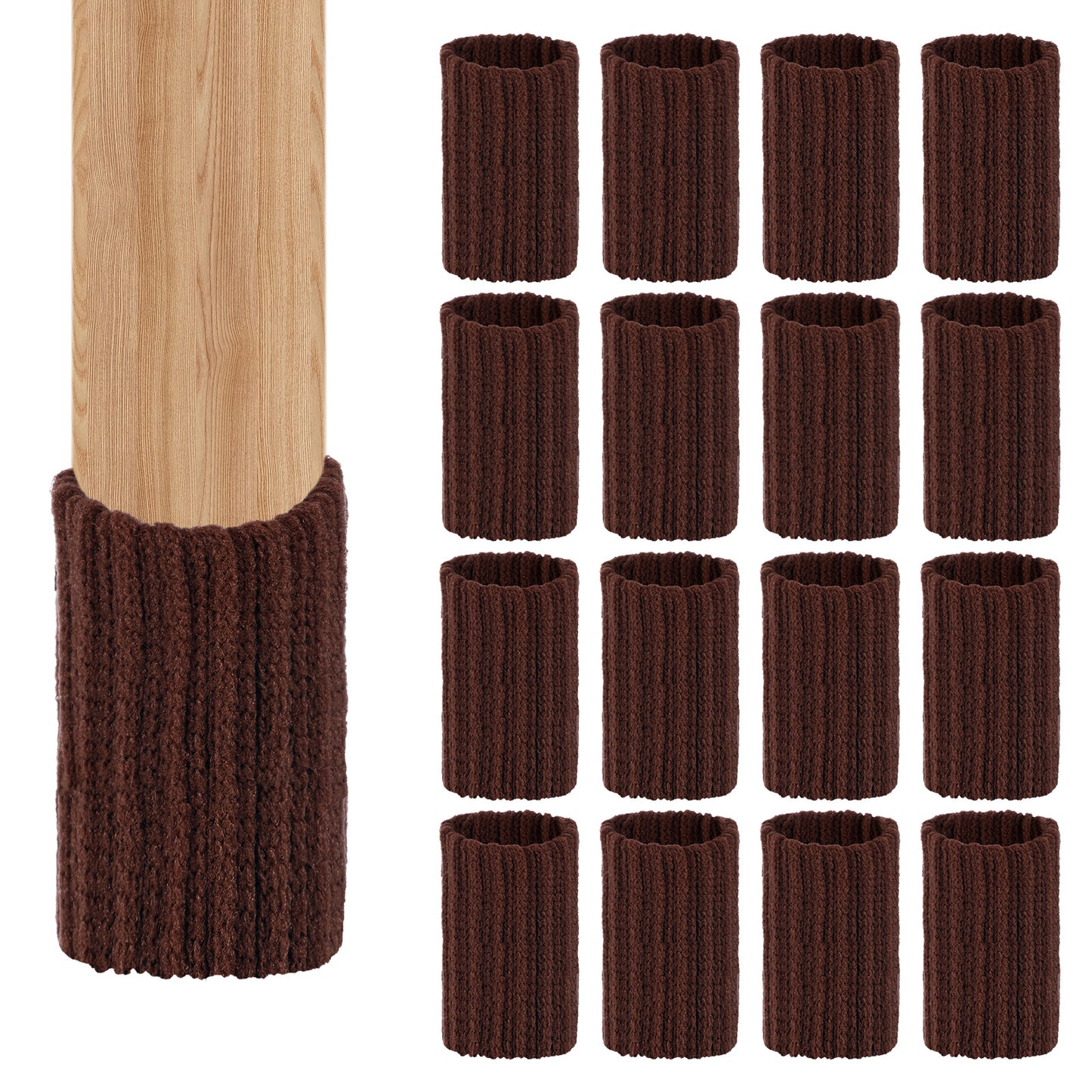16 Pcs Furniture Leg Socks for Hardwood Floors Chair Socks Knitted Chairs Leg Floor Protectors Suitable Indoor Desk Office Table Kitchen Bar Stools Reduce Noise Brown 2.76 × 1.57 Inches Polyester