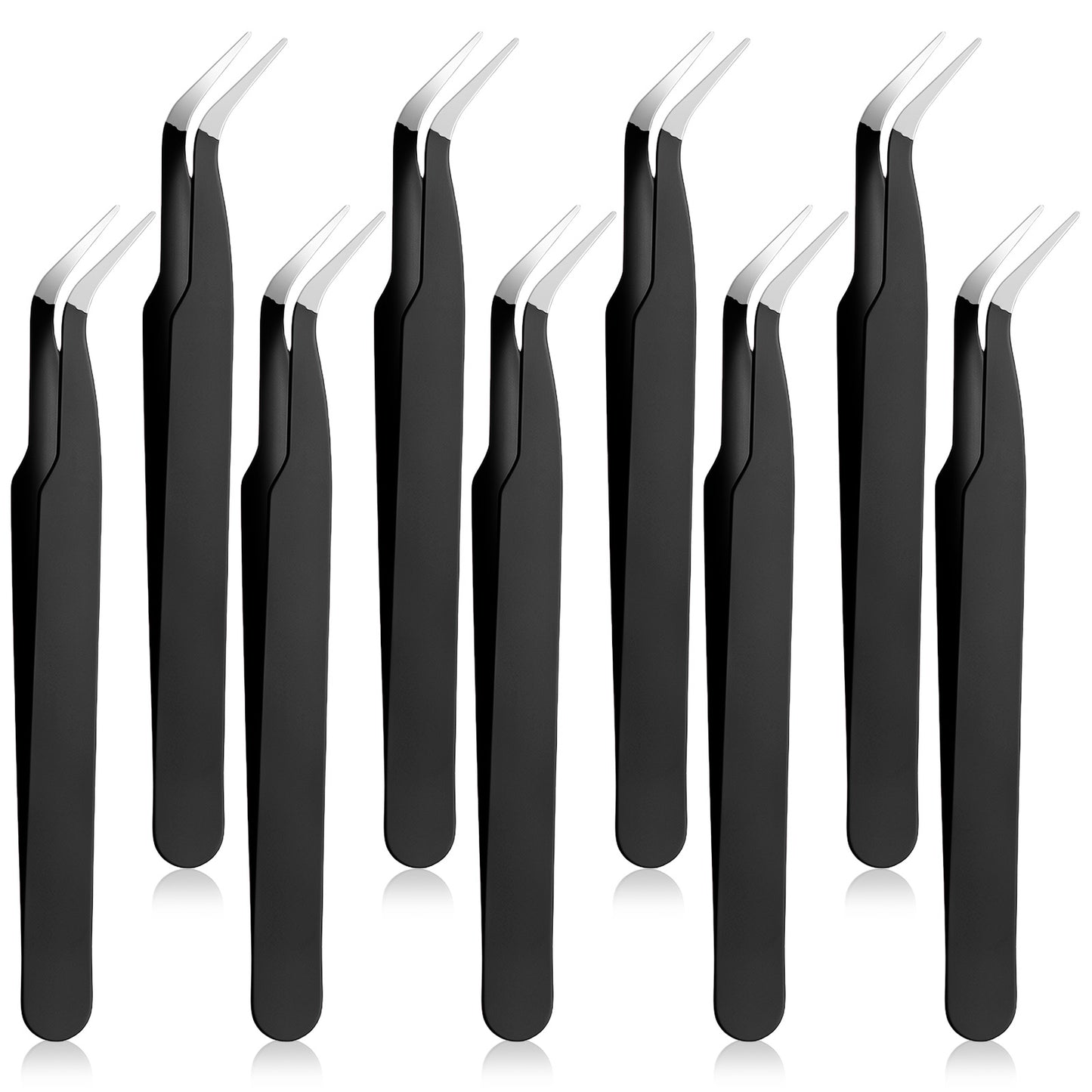 9PCS Curved Tweezers for Crafting, Stainless Steel Lash Tweezers Multipurpose Precision Tweezer for Rhinestones Dried Flowers Craft Stickers Eyelash Extension Scrapbooking Jewelry Making Black