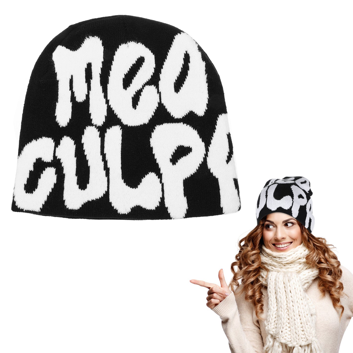 Tyqour Y2k Beanie Hat Women Beanie Winter Hat MEA Culpa Graphic Beanies Designs Black Men's Skullies & Beanies Winter Warm Stylish Y2k Accessories