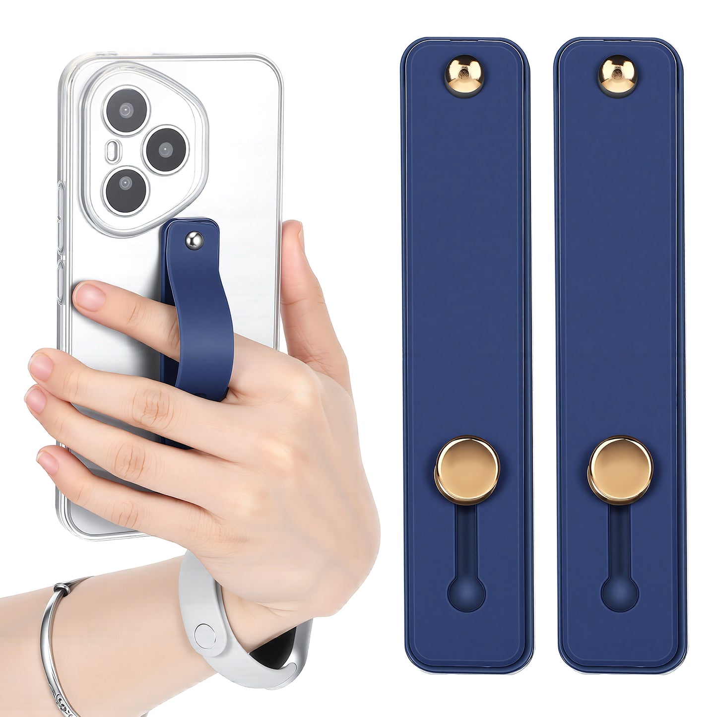 Ymapinc 2Pcs Phone Loops for Back of Phone Strap Grip Holder, Silicone Kickstand Cellphone Finger Loop Grip for Most Mobile Phones and Cellphone Case, Navy Blue