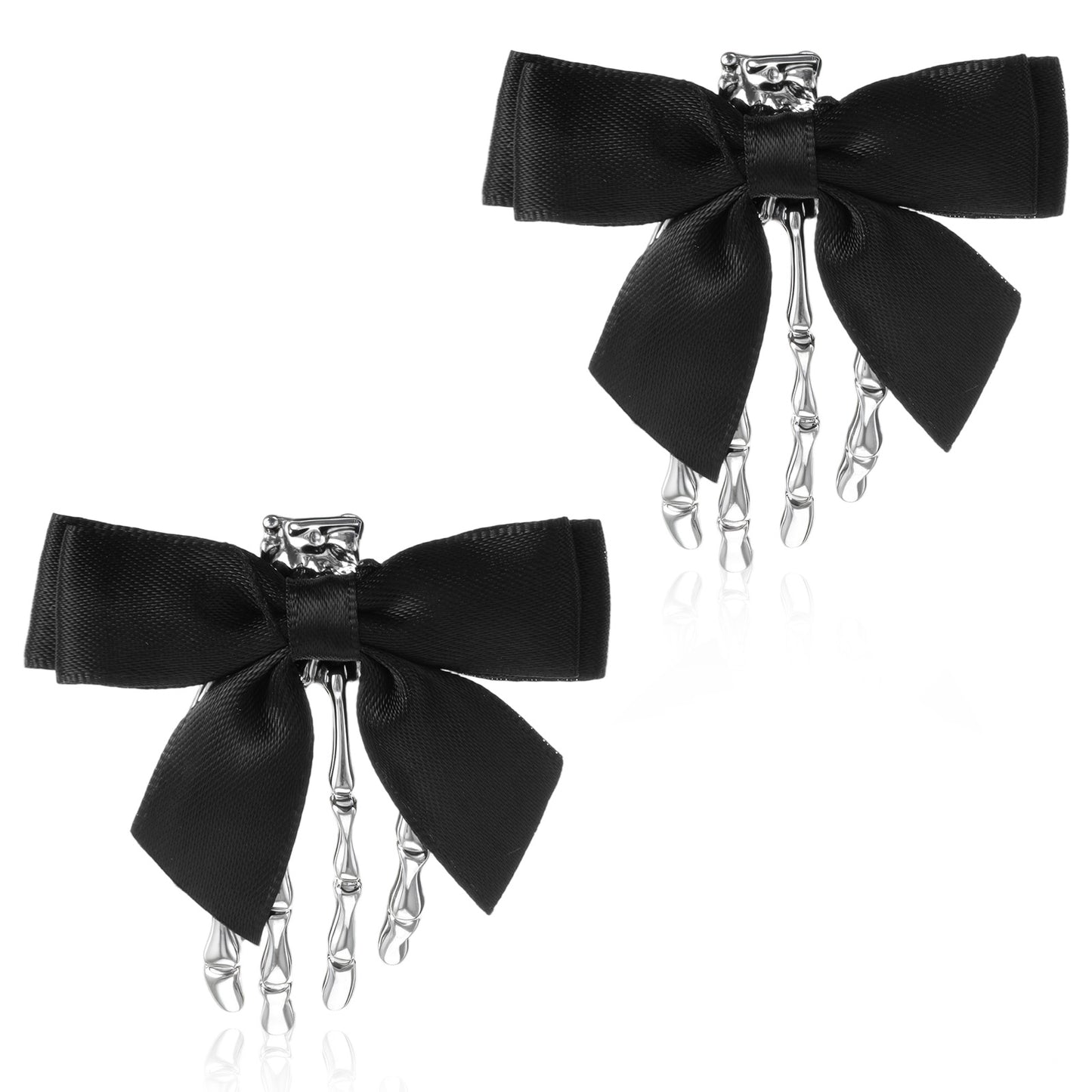 2 Pcs Skeleton Hand Hair Clips With Bowknot Cute Skull Claw Hairpins Gothic Hair Accessories For Halloween Horror Party Cosplay Decoration Costume Headpiece Daily Wear Girls