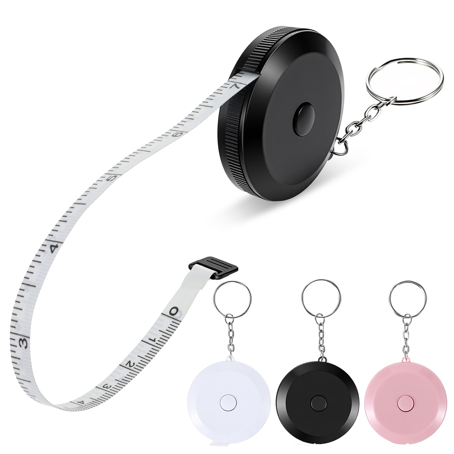 Ouligay 3PCS Retractable Measuring Tape for Body, 60inch Soft Tape Measure for Body Sewing Fabric Tailor Cloth Craft Measurement, Mini Push Button for Sewing Tailor Knitting, Black White Pink(150cm)