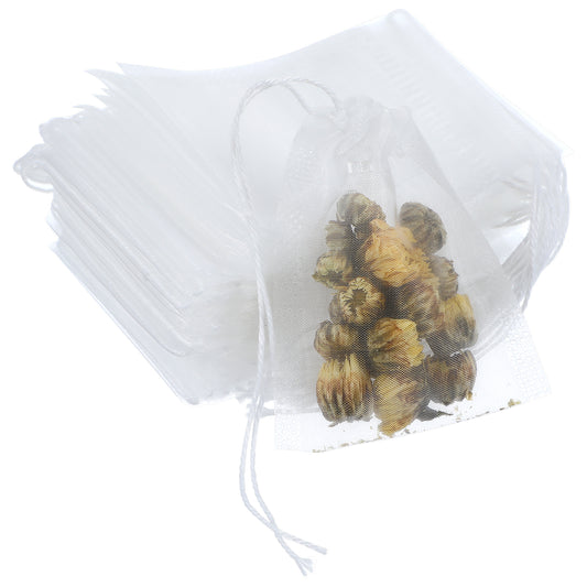 Ymapinc 100 Pcs Disposable Tea Bags for Loose Leaf Tea, Empty Tea Filter Bags, Mesh Small Drawstring Tea Bags for Coffee Spice Cooking(White Nylon, 2.76 x 2.17 Inches)