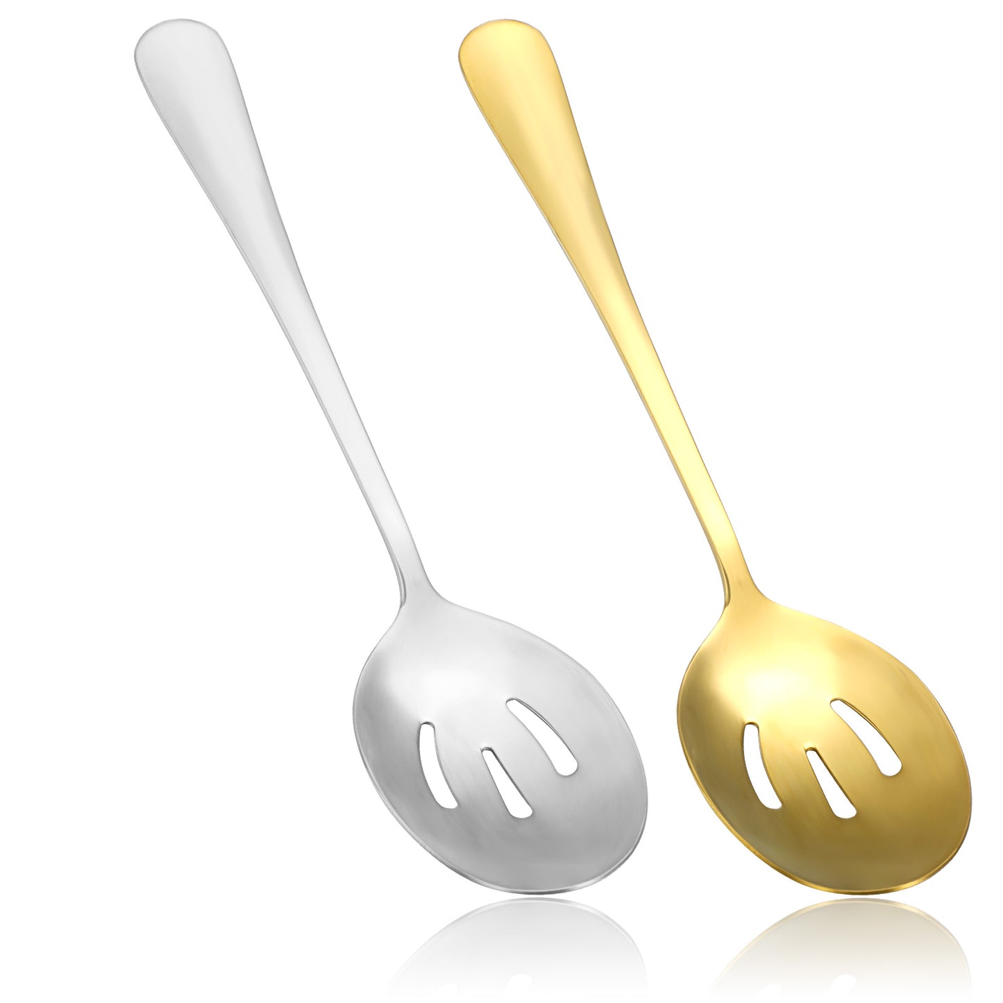 2 Pcs Serving Spoons for Buffet Stainless Steel Slotted Serving Spoons Gold and Silver Large Slotted Spoon Cooking Spoon Utensils Set for Parties Kitchen Restaurant, Dishwasher Safe