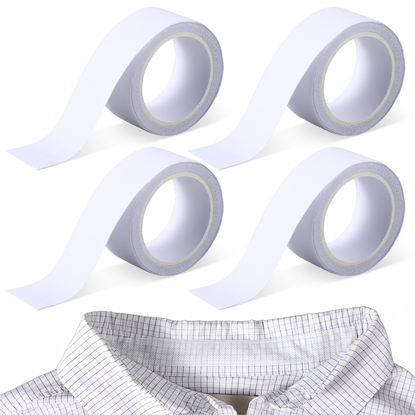 Matwsec 4 Rolls Collar Protector Tape Shirt Cloth Tape Self Adhesive(White)