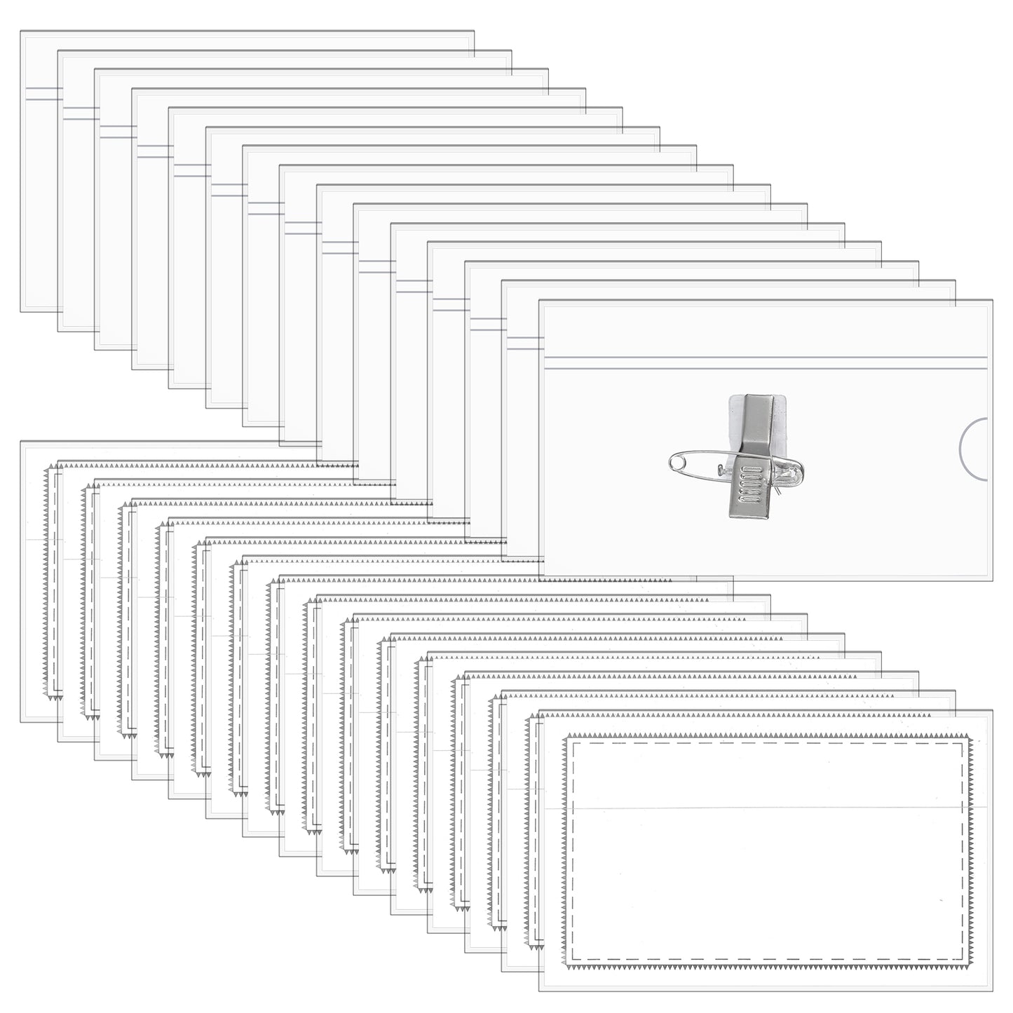 Nogeqi 30 Pcs Name Badge Holders with Pins, Clear Name Tag Holder Clear Badge Pin Holder Plastic Horizontal with 30 Pcs Inserts Fit Card (3.54x2.20 Inch) for Meeting Seminar Show Event