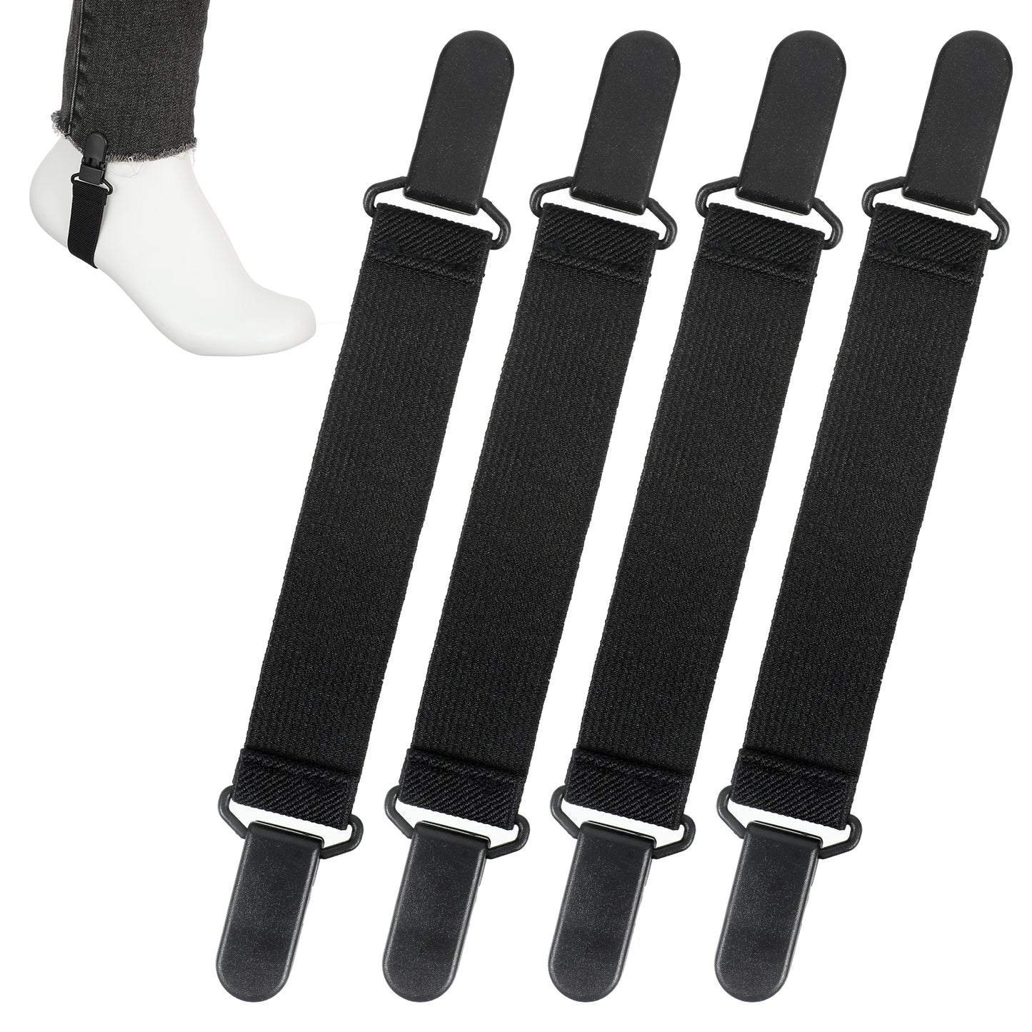 RAHHLIZS 4PCS Adjustable Elastic Boot Straps for Cowboy Boots, Elastic Boot Straps Clamp, Elastic Straps with Clips,Black Boot Clips for Motorcycle Pants to Prevent Pants Legs from Sliding Down