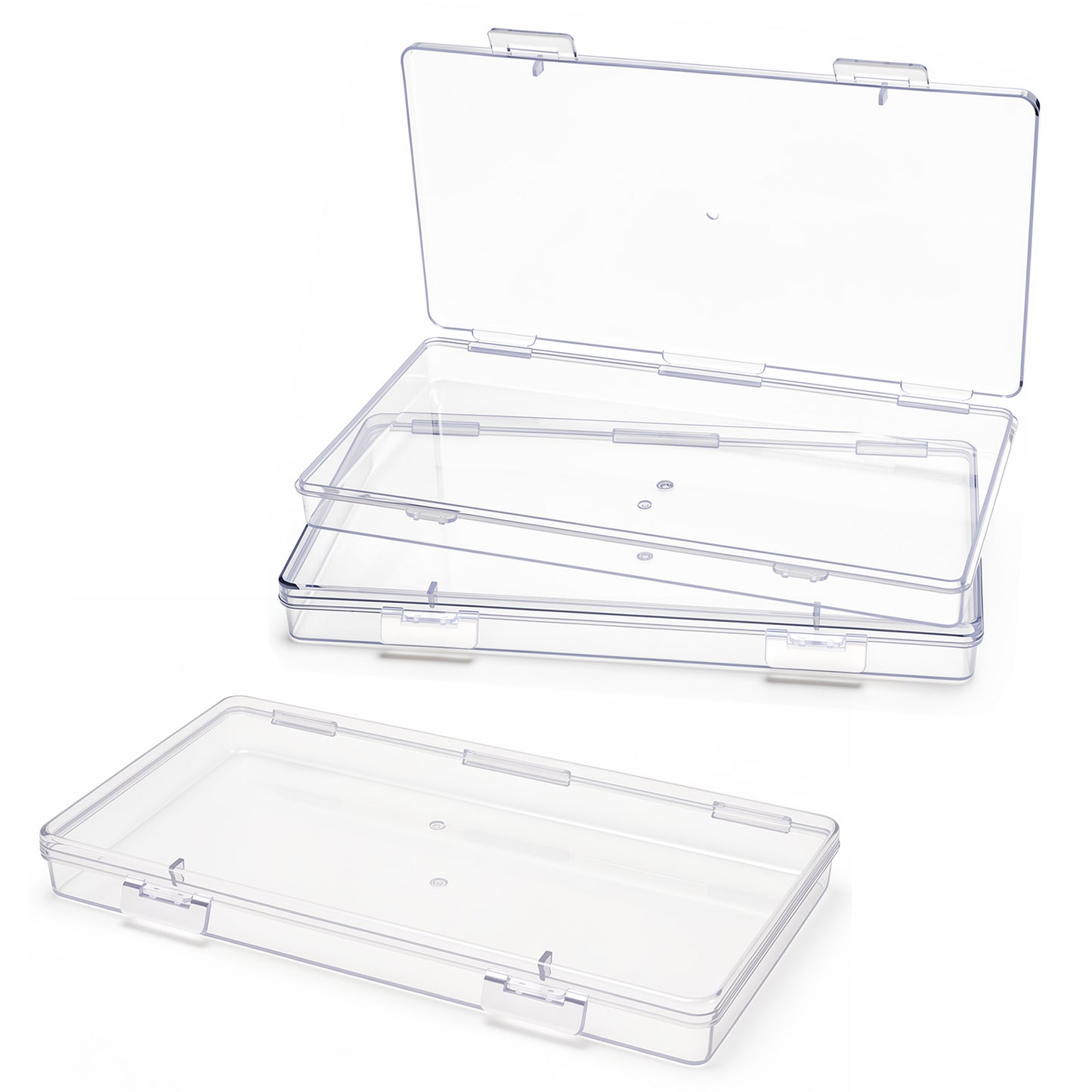 Mabor 3PCS Clear Plastic Storage Boxes with Hinged Lid, Small Rectangle Organizer Containers for Jewelry Beads Crafts Game Pieces Business Cards, 6.5 x 3.31 Inch