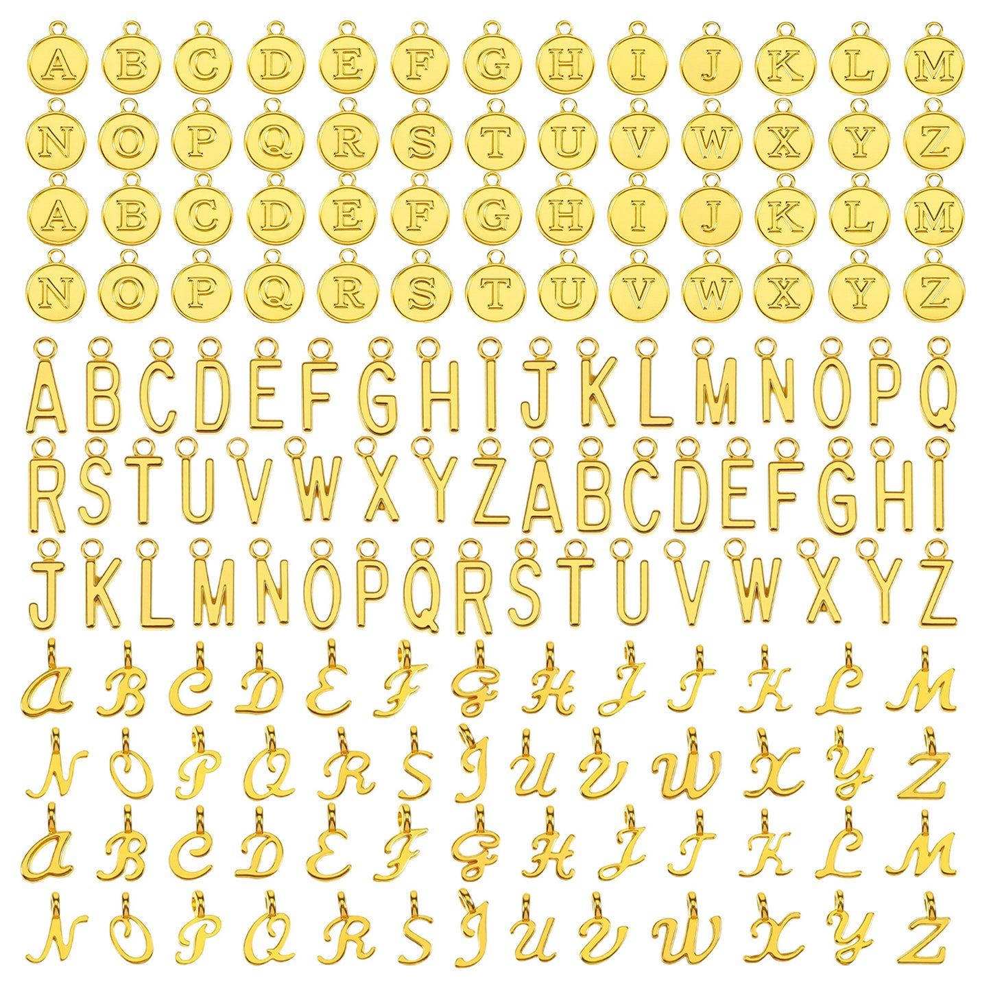Teaaha 156 Pcs Gold Letter Charms, Alphabet A-Z Charms 3 Styles Capital A-Z Charm DIY Bracelet Necklace for Jewelry Making, DIY Bracelets Necklaces Pendants
