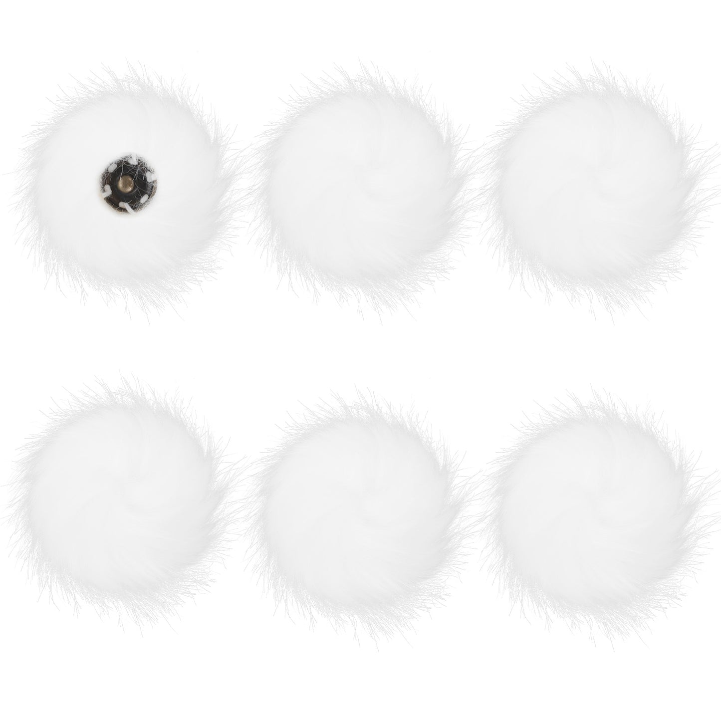 Pack of 6 Faux Fur Pom Poms for Hats with Snap Buttons, 3.9 Inches/10 Cm, DIY Accessories, Hats Keychains Scarves Gloves Bags Charms Knitting (White)