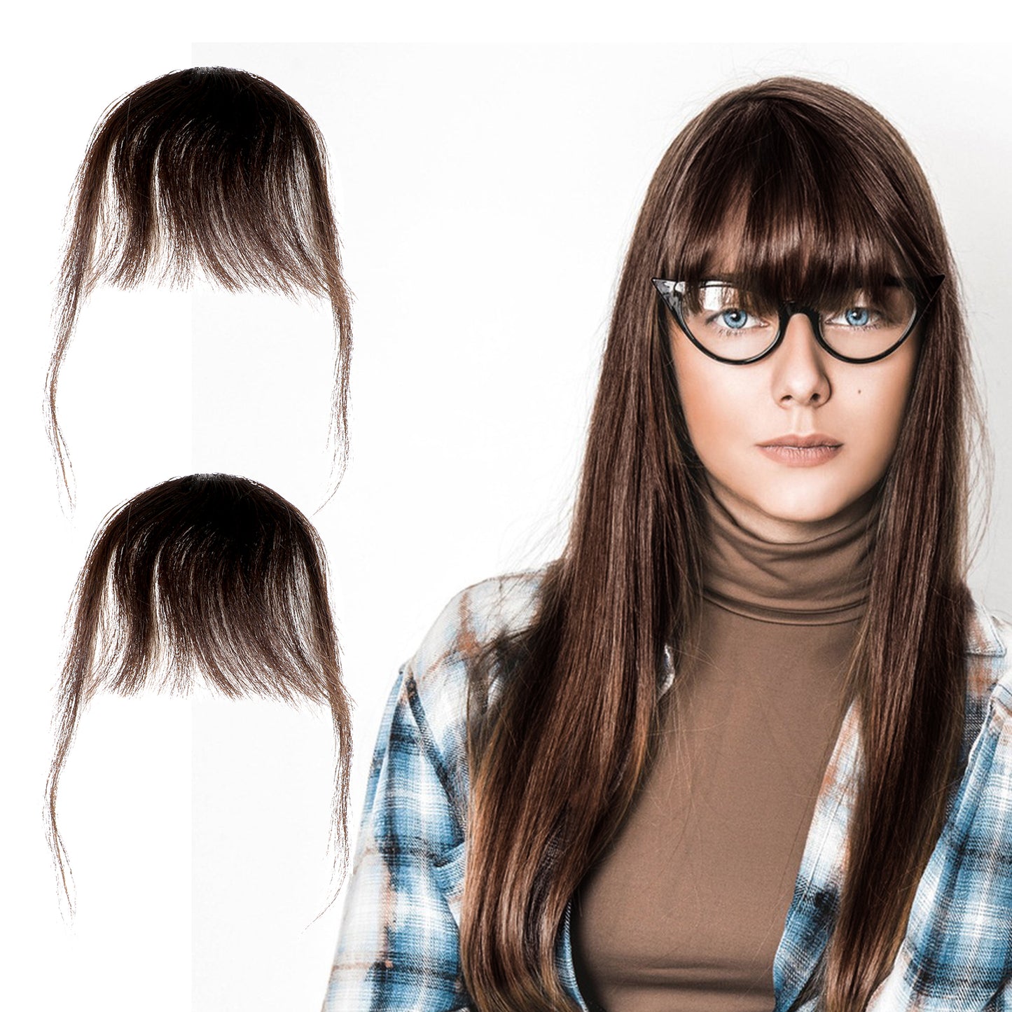 Tyqour 2pcs Bangs Hair Clip Human Hair, Faux Bangs, Natural Wispy Bangs Hair Clip for Women Clip In Bangs Real Human Hair for Daily Wear(Brown)