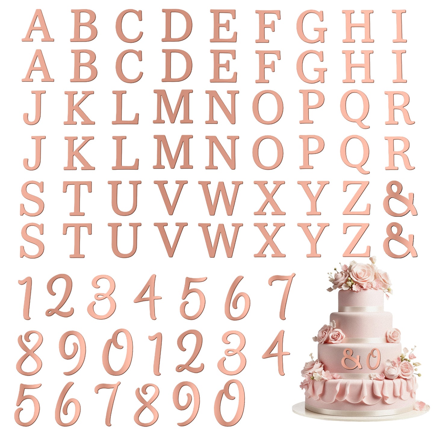 Matwsec 74 Pcs Custom Cake Topper Acrylic Rose Gold Cake Letters A-Z & 0-9