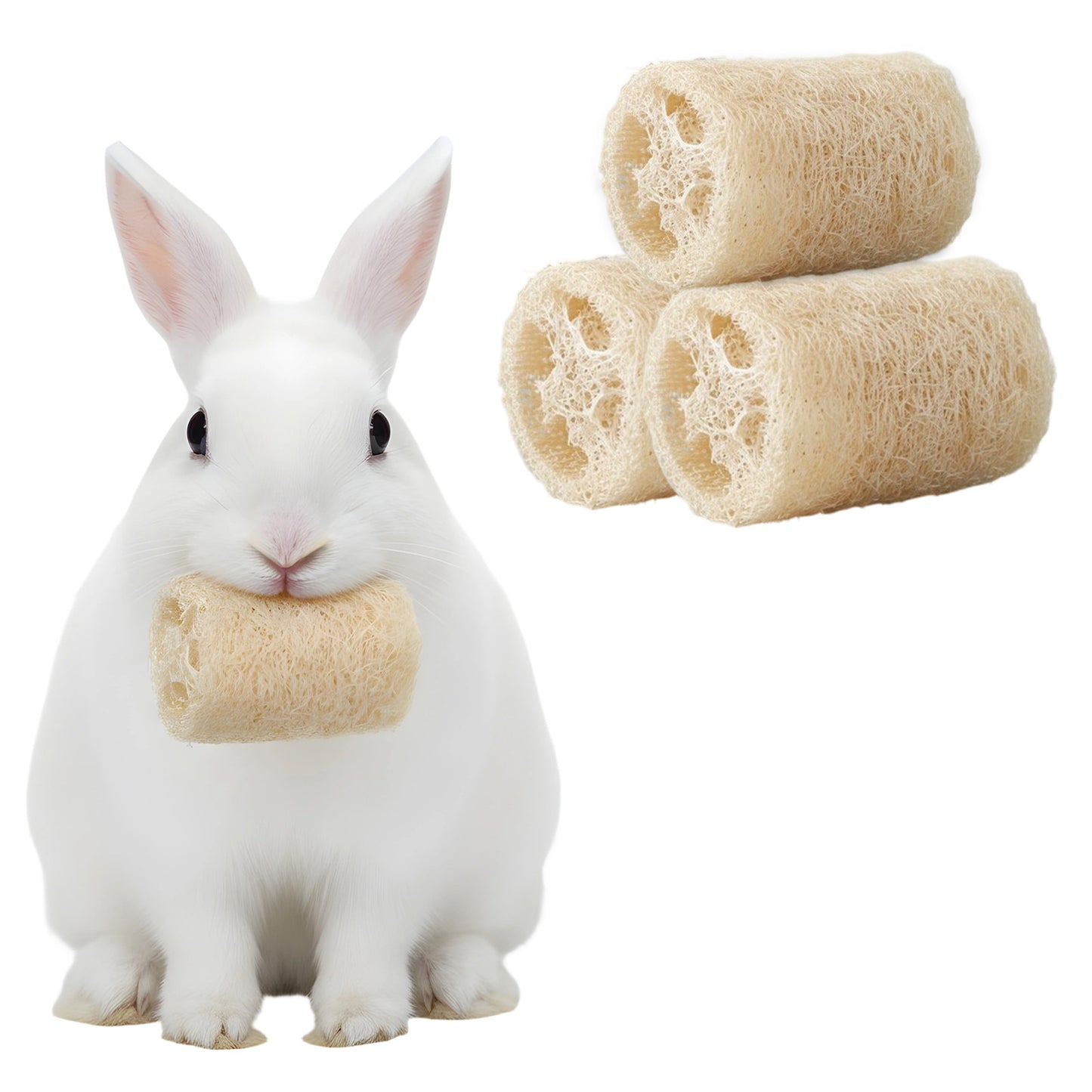 RAHHLIZS 3pcs Rabbit Chew Toys Bunny Toys for Teeth Natural Loofah Toy Bunny Enrichment Toy Treats Fiber-Rich for Rabbits Chinchillas Guinea Pig