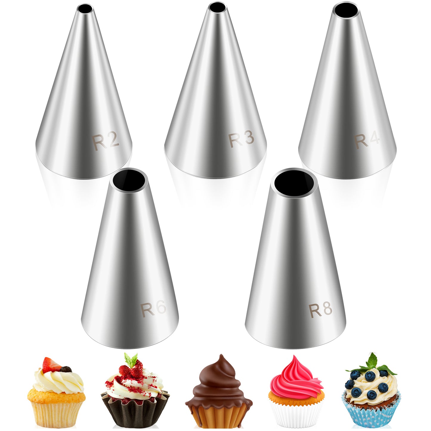 Ymapinc 5pcs Round Piping Tip Set, Stainless Steel Frosting Tips Piping Pastry Tips for Dessert Cake Supplies Professional Cake Decorating Tools for Baking Enthusiasts