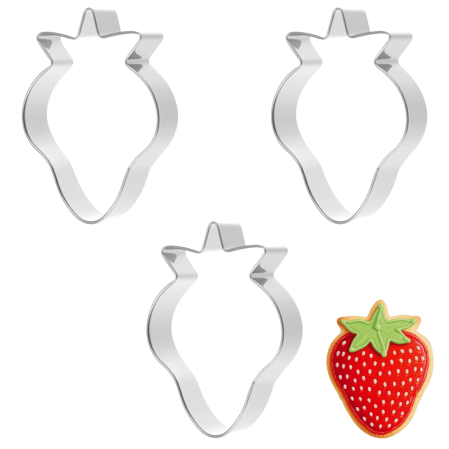 3 Pcs Strawberry Fruit Cookie Cutters Set, 3.1 Inch Stainless Steel Strawberry Cookie Cutter Baking Tools for Biscuits, Fondant, Cheese