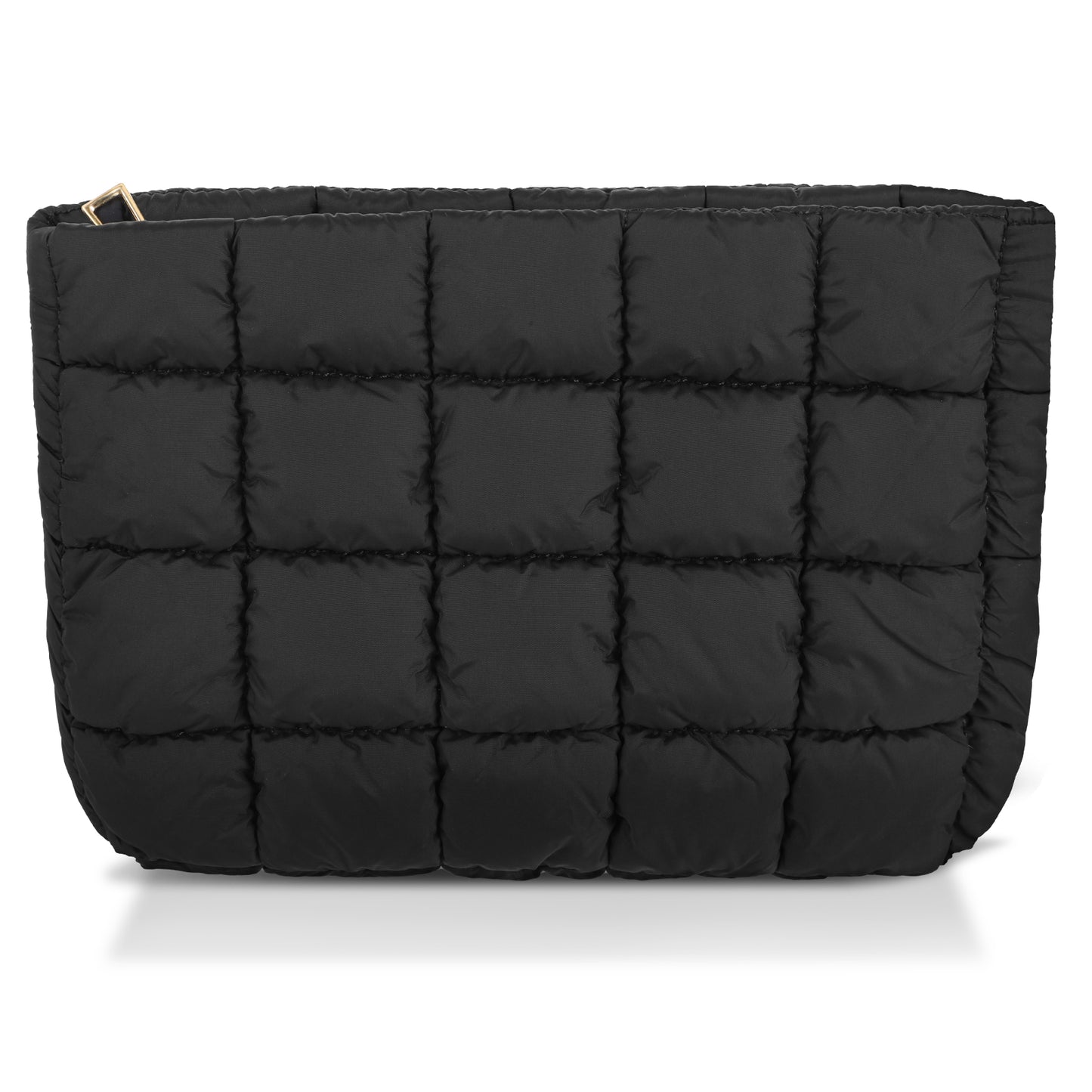 Quilted Makeup Bag Preppy Aesthetic Travel Toiletry Pouch, Puffy Cosmetic Bags for Women, Checkered Puffer Make up Brushes Bag Organizer Wallet, Portable Travel Essentials, Black