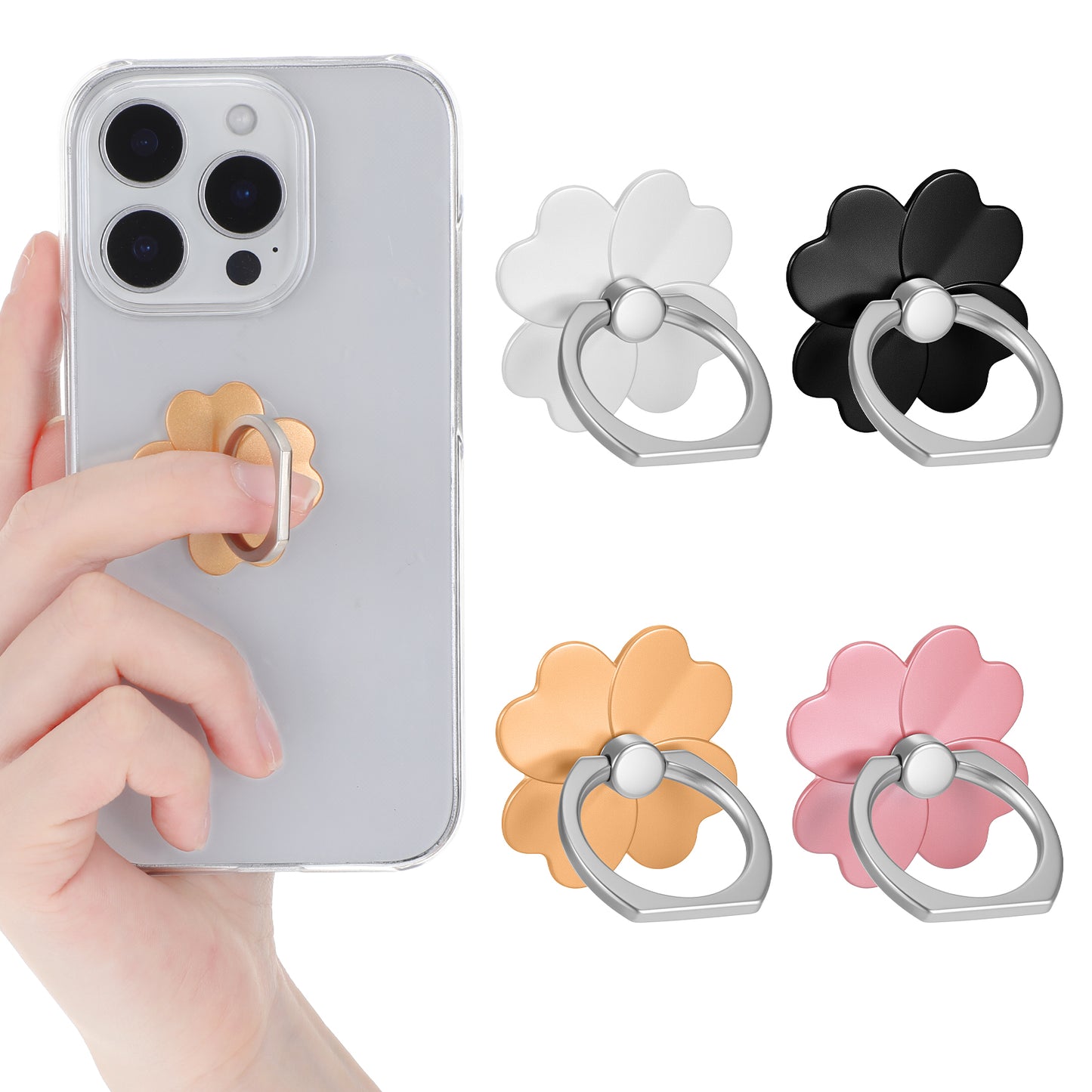 Nogeqi 4 Pcs Phone Ring Holder, 180°Angle Phone Ring Stand,Strong Bonding Phones Finger Holder Gripsfor Hand, Compatible with Smart Phones or Case