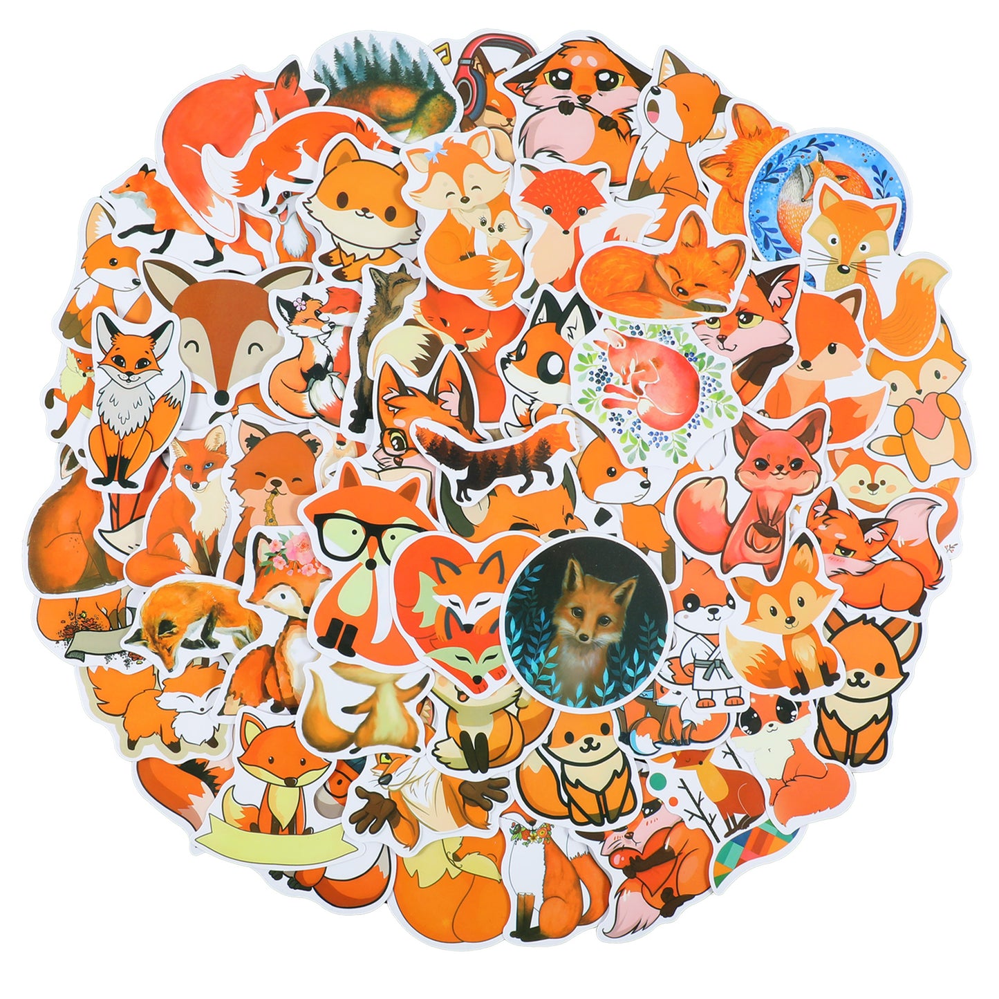 Ymapinc 60 Pcs Fox Stickers, Cute Cartoon Waterproof Stickers Clever Fox Stickers for Luggage Car Windows Glass Phone Case (Vinyl)