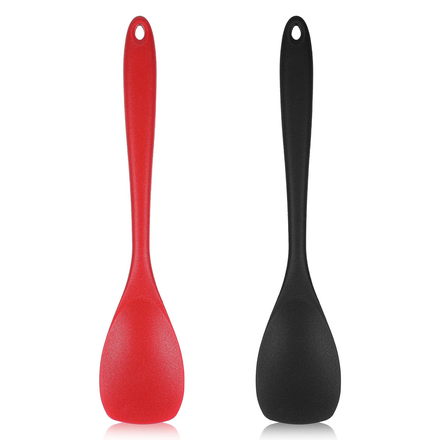 Ouligay 2 Pcs Large Silicone Spatula Spoons for Cooking, 10.75in Heat Resistant Rubber Spoon Baking Mixing Tool for Kitchen, Nonstick Cookware(Red Black)