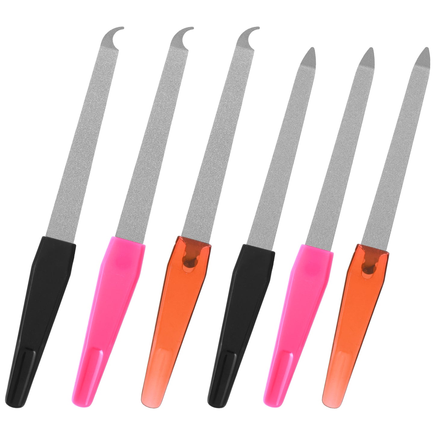 6pcs Diamond Nail File Set, Metal Nail Files with Sharp Pointed Tip, Stainless Steel Curved Fingernail Filers for Natural Nails, Double-Sided Manicure Pedicure Tools for Home and Salon Use