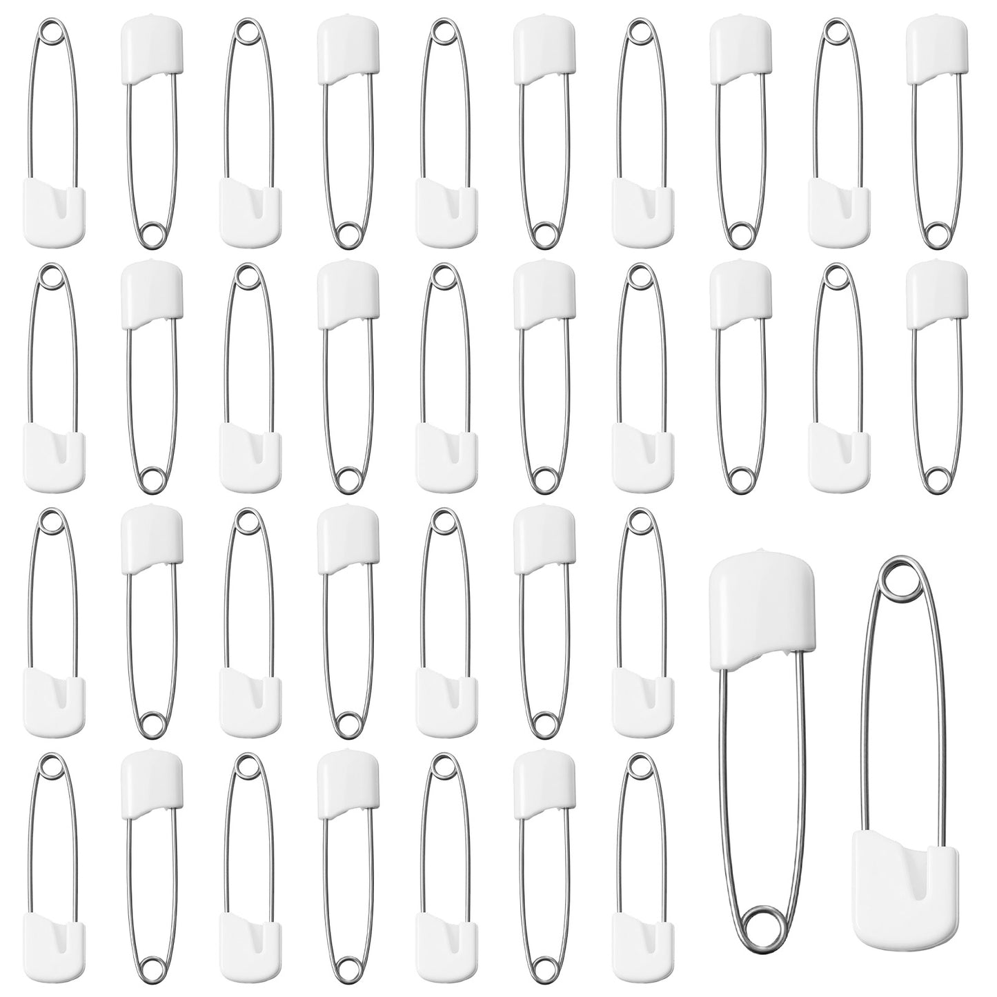Xinjoduz 100 Pieces Diaper Pins for Cloth Diapers, 1.6 Inch Plastic Head Baby Safety Pins with Locking Closures Stainless Steel Large Diaper Nappy Pin Heavy Duty (White)