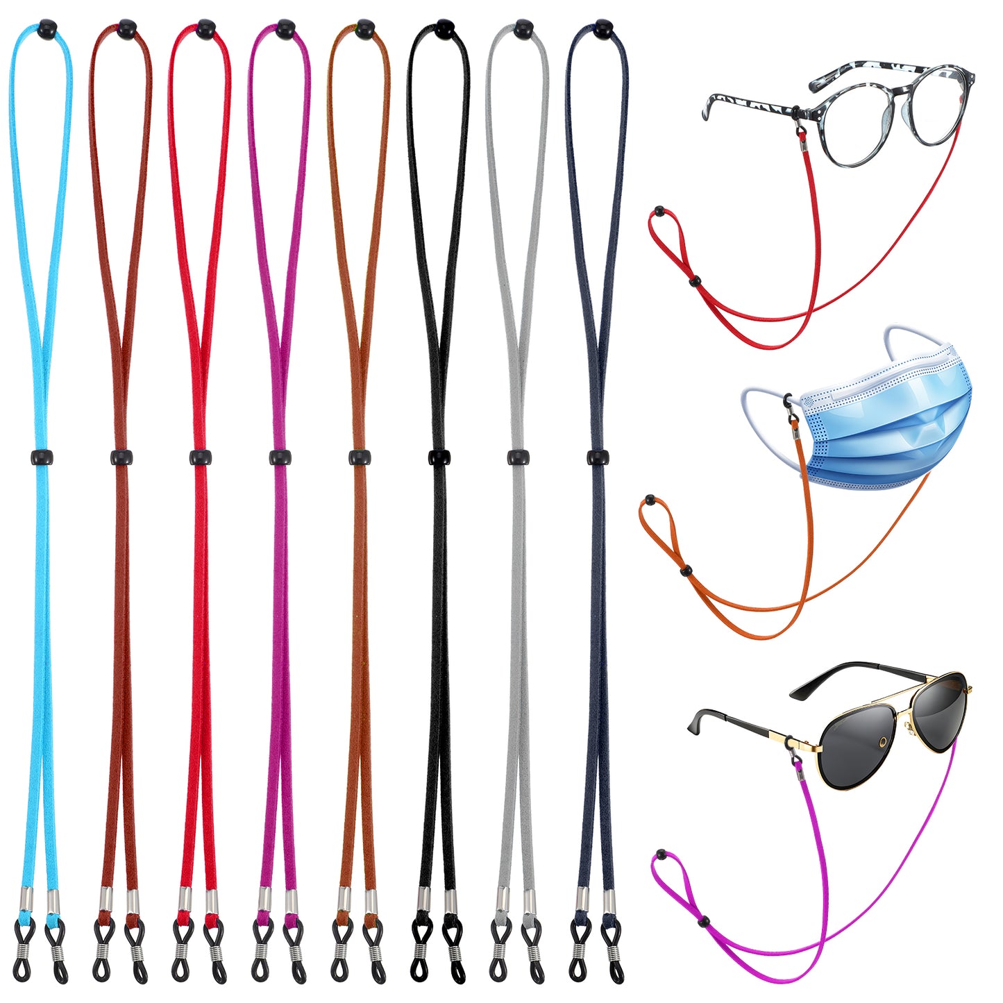 Bremorou 8 Pcs Glasses Strap,Sunglasses Strap,Glasses Lanyard For Men,Eyeglasses Straps For Men & Women,Eye Glassess Holders Around Neck,Leather Eye Glassess Holders Lanyard Around Neck