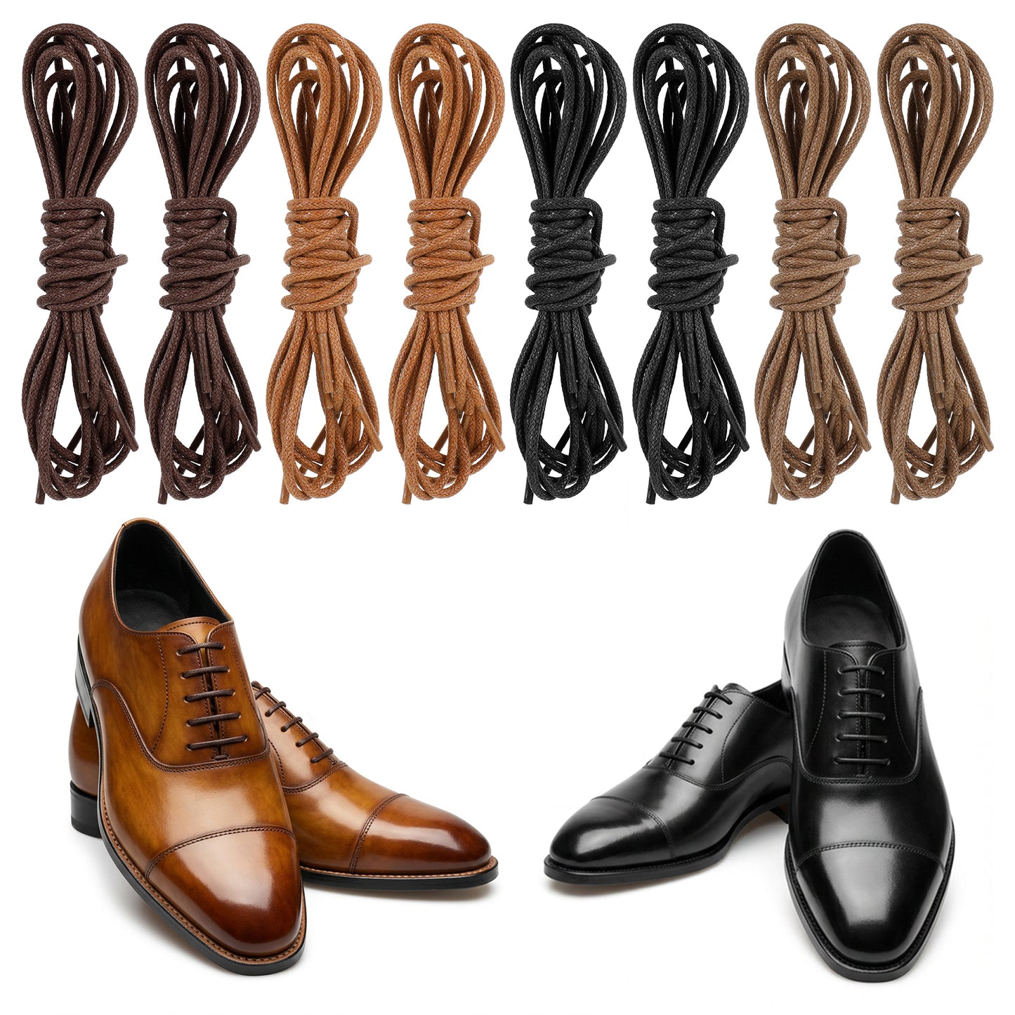 Shimmeroo 8 Pairs Waxed Dress Shoe Laces for Men