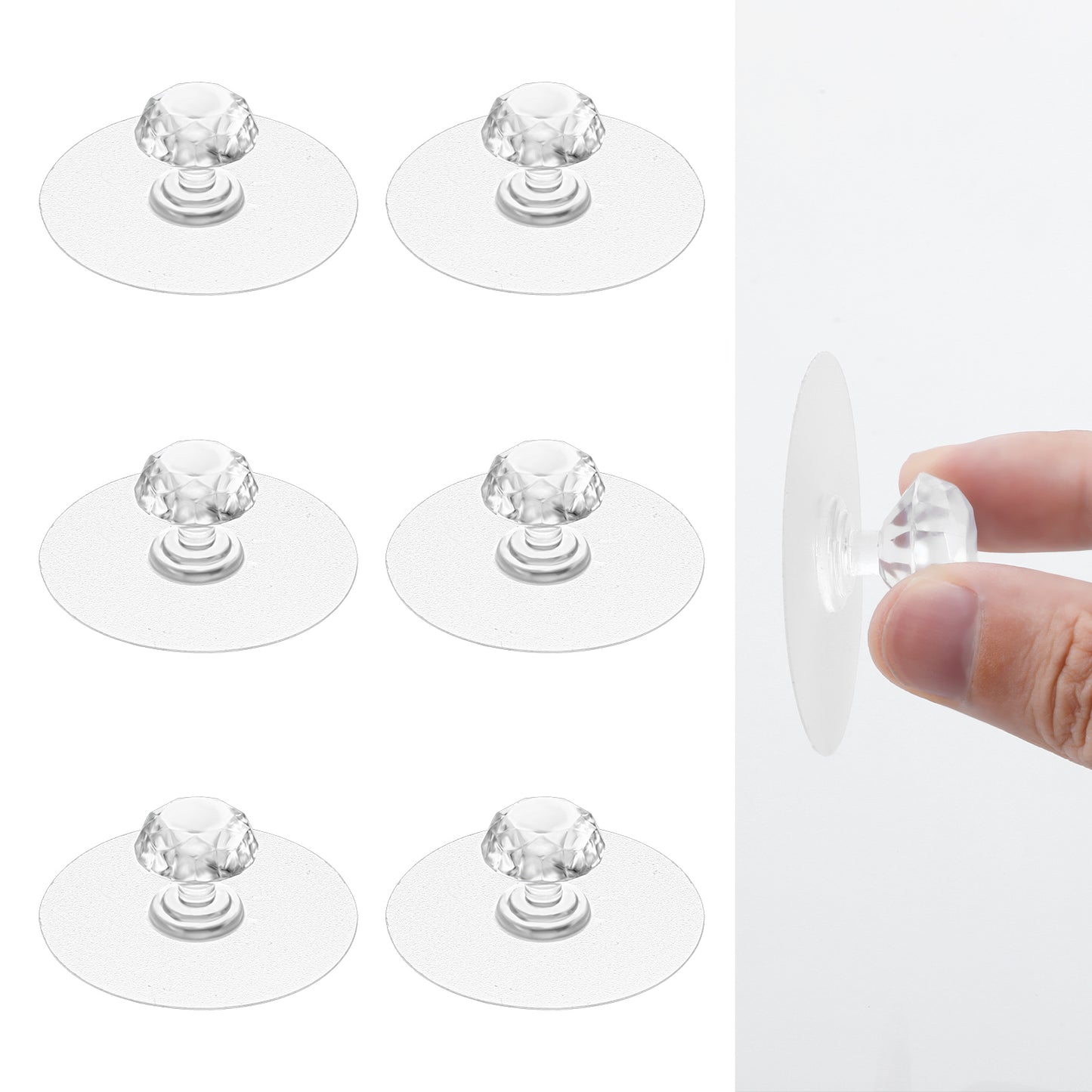 Teaaha 6 PCS Crystal Door Knobs Stick on Handles, Clear Cabinet Drawer Knobs, Diamond Crystal Shaped Self-Adhesive Acrylic Adhesive Door Handle for Wardrobe, Kitchen, Bathroom, Furniture, Window