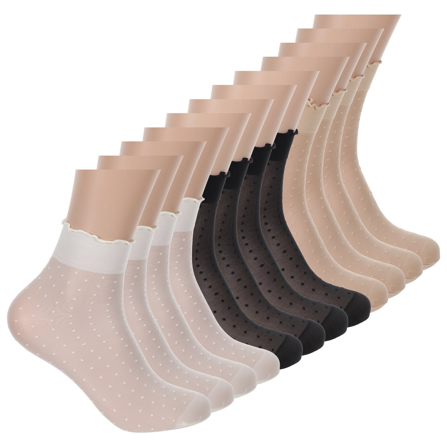 6Pairs Sheer Nylon Socks for Women - Sheer Socks Women with Ruffle Lace Frilly Ankle Design, Cool See Through Summer Stockings