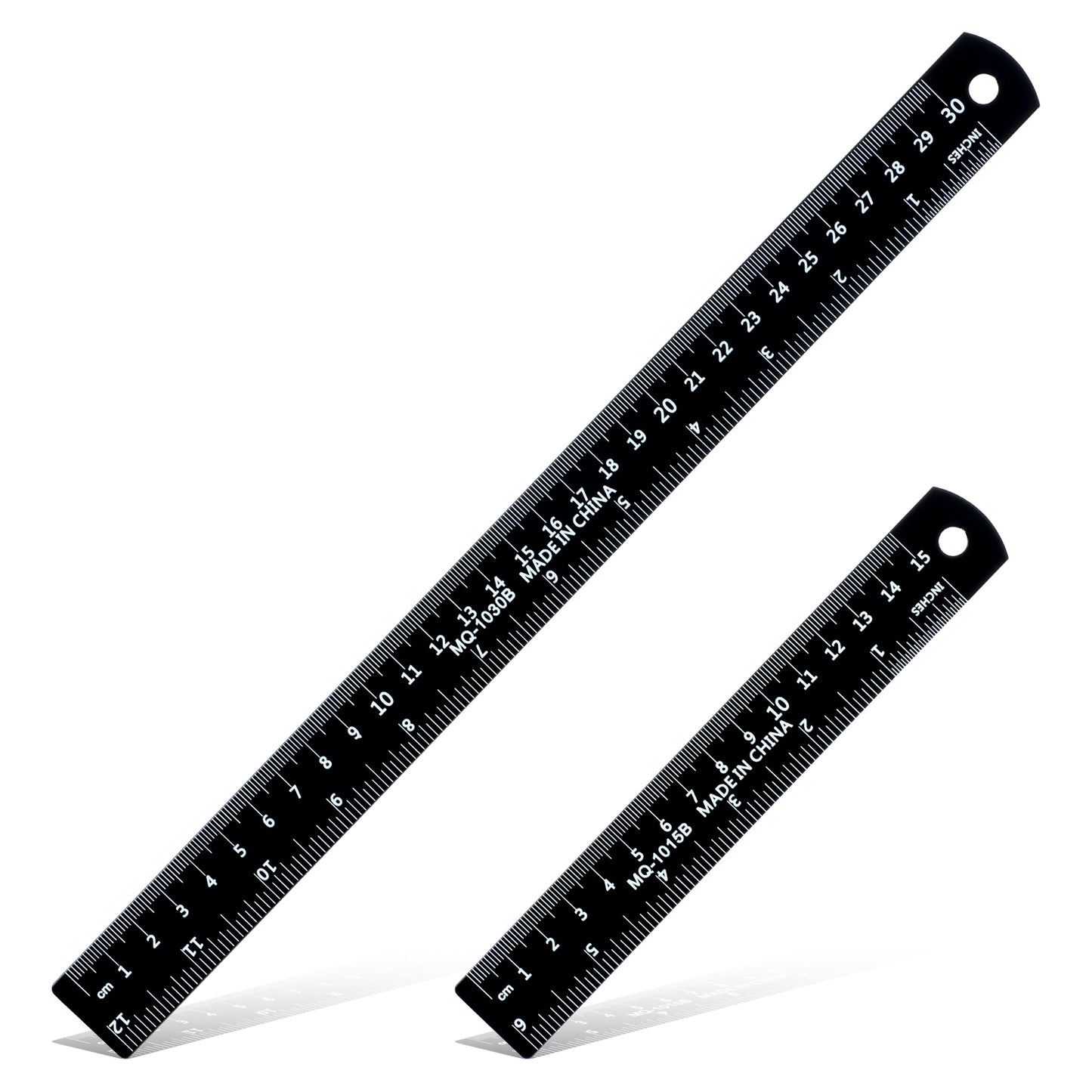Ouligay 2Pcs Metal Ruler Metal Rulers 30cm 15cm with Centimeters and Inches 12 Inch 6 Inch Straight Ruler for Drawing, Home, Office, Engineering, Easy to Read