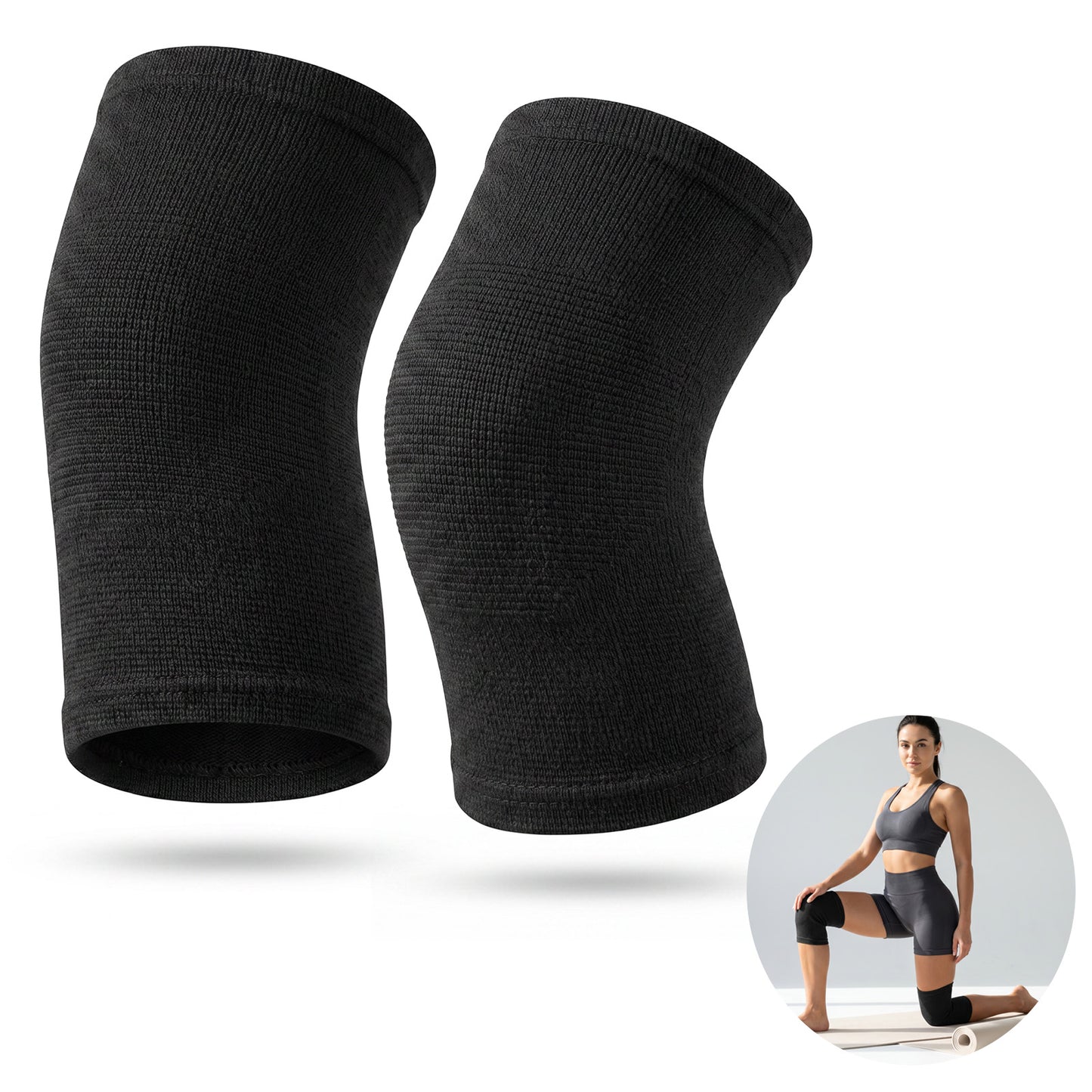 Matwsec 2 PCS Bamboo Knee Sleeves for Women Knee Pain 1 Pair Elastic Bamboo Compression Knee Sleeve for Women Men Sport Running Fitness Football Basketball Knees Protector