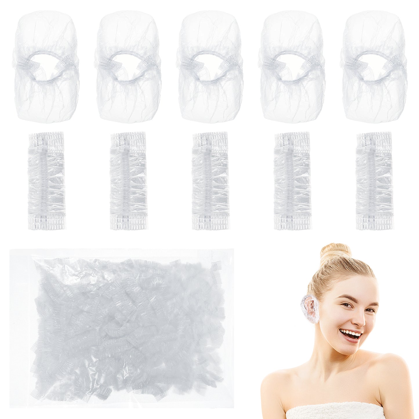 Nogeqi 300 Pcs Disposable Ear Covers For Shower,Transparent Plastic Ear Covers for Hair Dye,Ear Shower Caps,Waterproof Ear Covers for Adults Hair Dye Hair Dryer to Protect Ears, Shower Waterproof