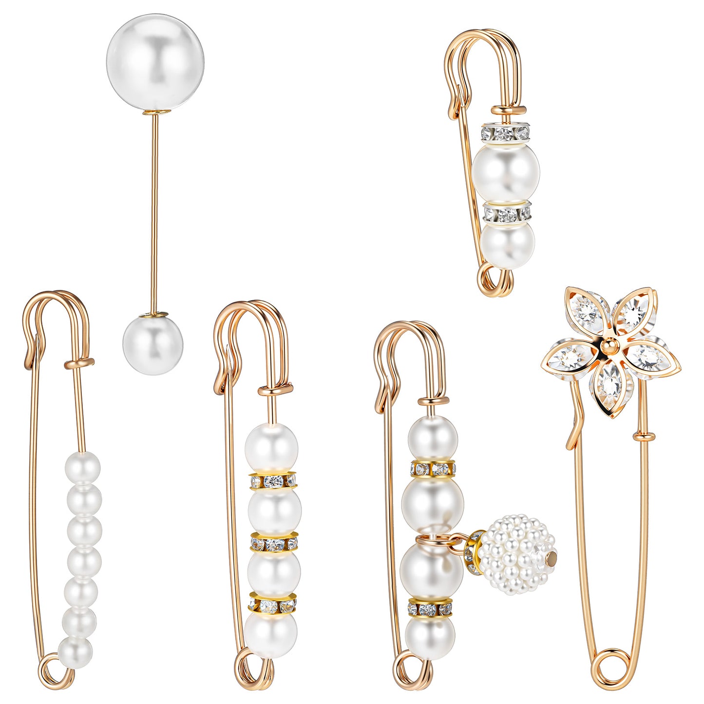 Sorcristy 6 PCS Decorative Safety Pins Pearl Safety Pin Brooch for Women, Gold Brooch Clips Pearl Brooches Set for Sweater Shawl Collar Dresses Cardigan Pants Sleeves Hats Decoration Accessories