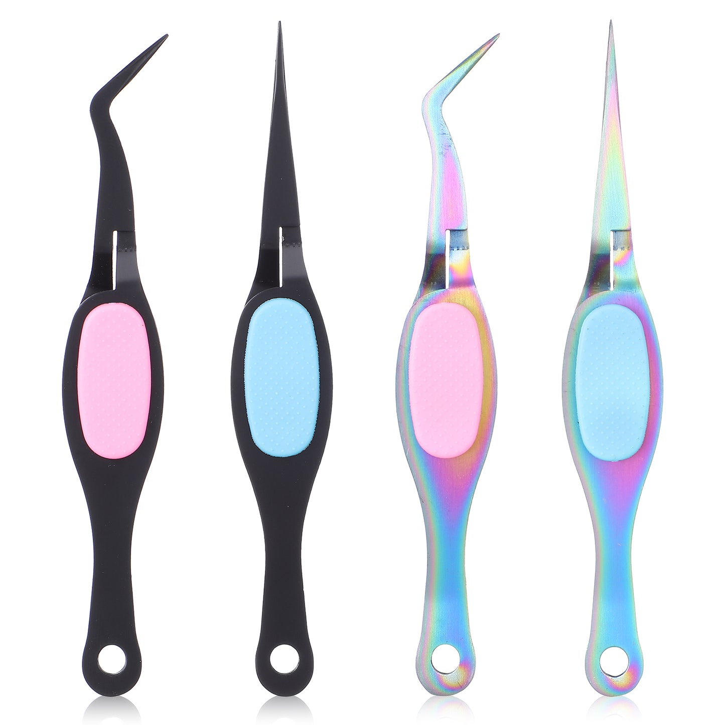 4 Pcs Reverse Tweezers, Precision Craft Tweezers with Soft Grip, Stainless Steel Curved and Straight Tips Crafting Tweezers for DIY Projects, Cake Decorating, Jewelry, Nail Art