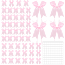 Matwsec 50PCS Pink Twist Tie Bows for Gift Wrapping, 3.3 Inch Satin Ribbon Bows for DIY Treat Bags Bag Party Decorations, Wedding Decor Christmas Birthday Presents
