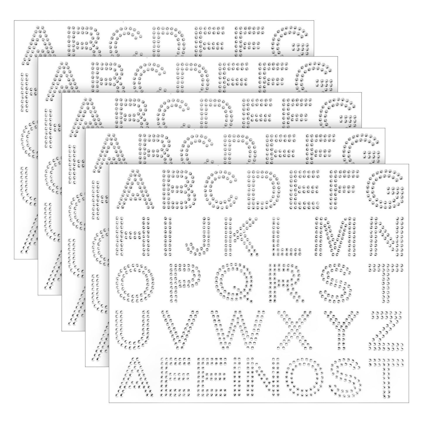 170PCS 5 Sheets Rhinestone Letters Self Adhesive Glitter Letter Stickers Diamond Alphabet Silver Bling Crystal Letter Stickers Gemstone Border Stickers for DIY Craft Decors Clothes Bags Hats