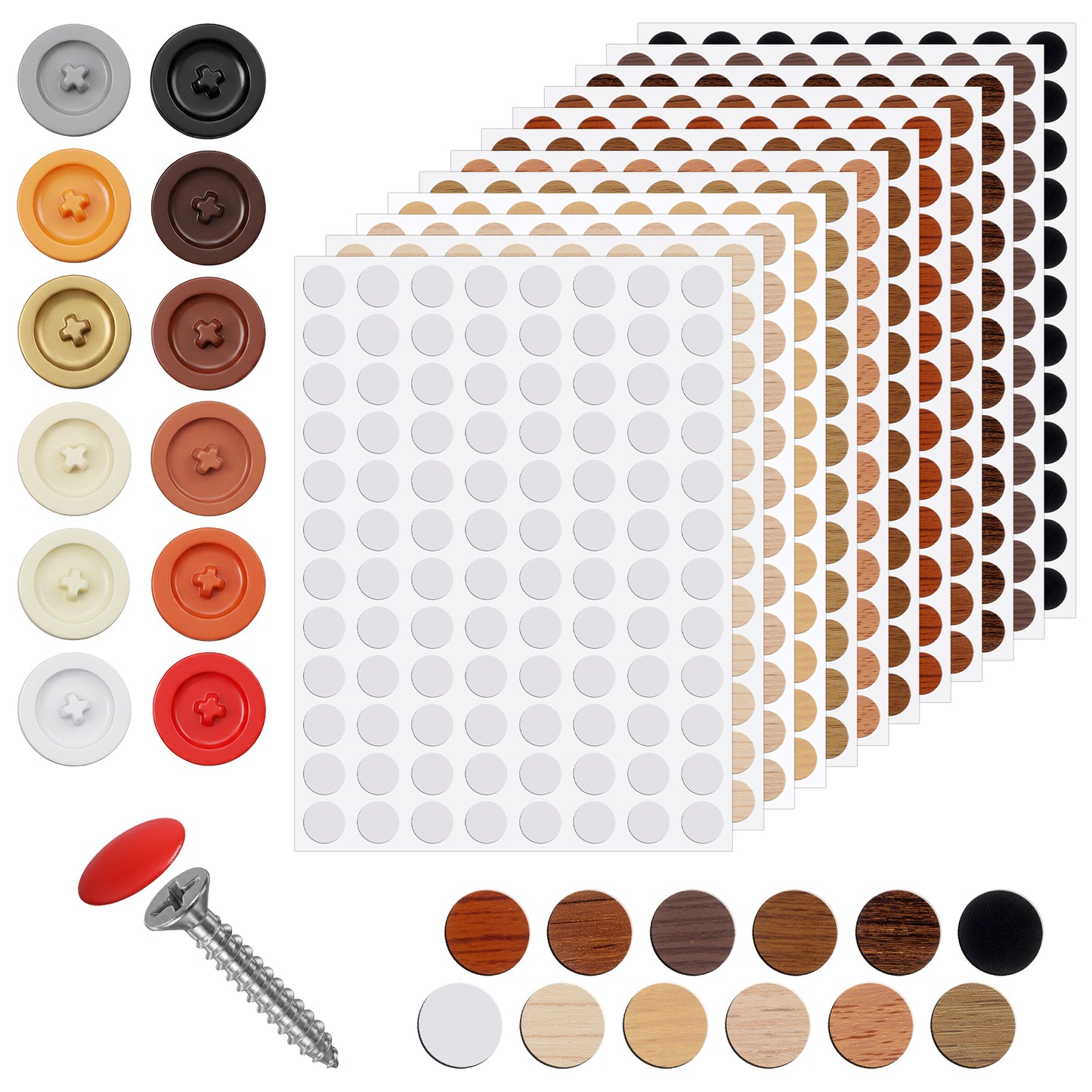 RAHHLIZS 1272 Pcs Self-Adhesive Screw Hole Stickers 12 Colors Covers Sticker Caps for Wall Table Desk Chair Furniture Cabinets Waterproof Dustproof Hole Repair