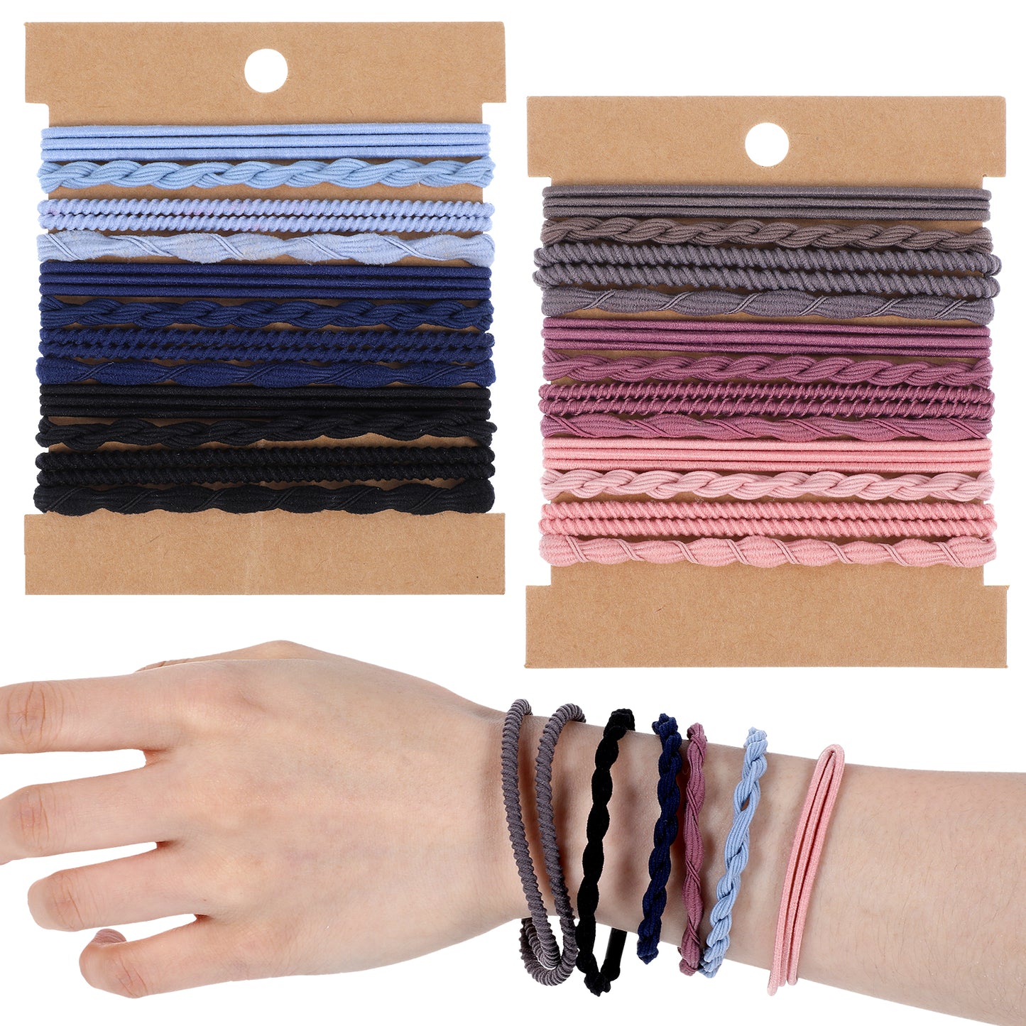 Nogeqi 48PCS Boho Hair Ties No Damage, Anti Breakage Hair Tie Bracelet, No Tangle Elastic Ponytail Holders for Women(Multi Colors)