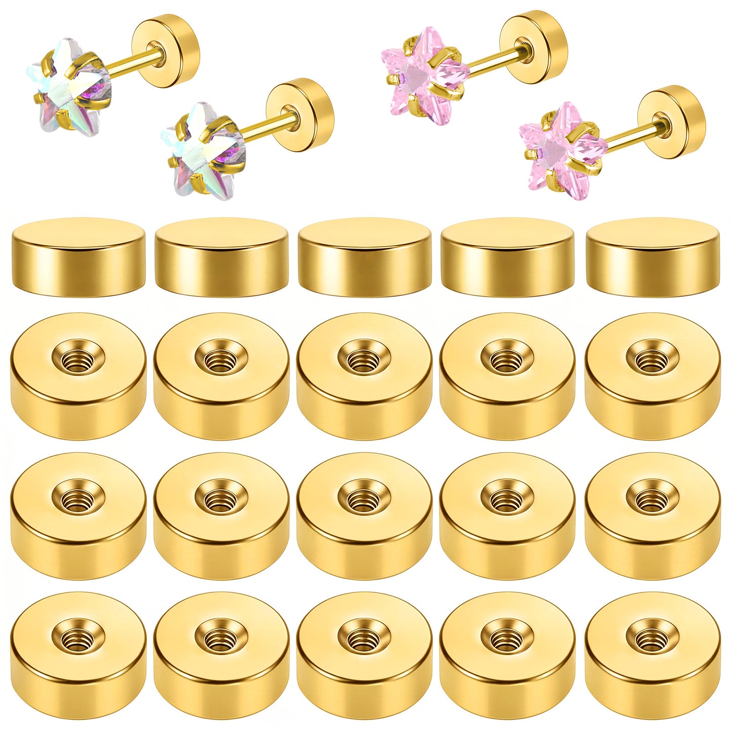 Mabor 40Pcs Flat Back Earring Backs Gold Stainless Steel 0.8mm