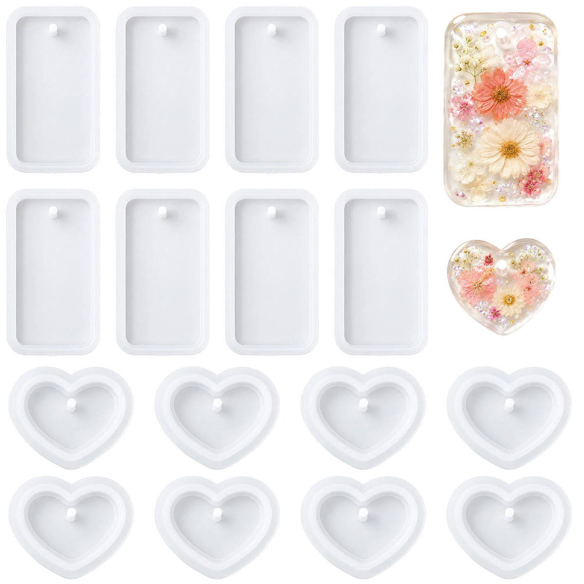 Matwsec 16 PCS Resin Keychain Molds DIY Supplies Rectangle & Heart Molds