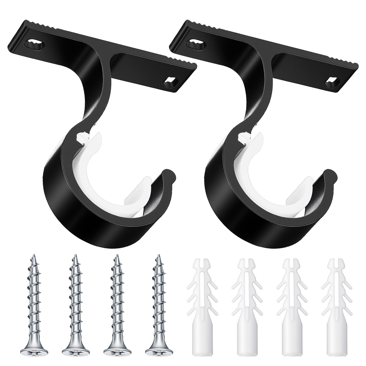 Shimmeroo Curtain Rod Brackets for Wall & Ceiling Mount Installation Curtain Rod Brackets Holders for 1 Inch Rod(Set of 2, Black)
