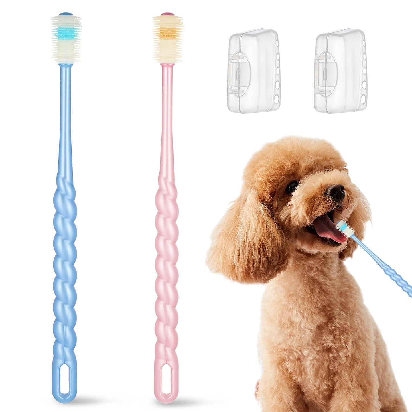 Matwsec 2 Pcs Small Dog & Cat Tooth Brush 360-Degree Soft Pet Toothbrush for Small Dog, Puppy, Kitten, Cat, Dental Care for Sensitive Gum & Teeth