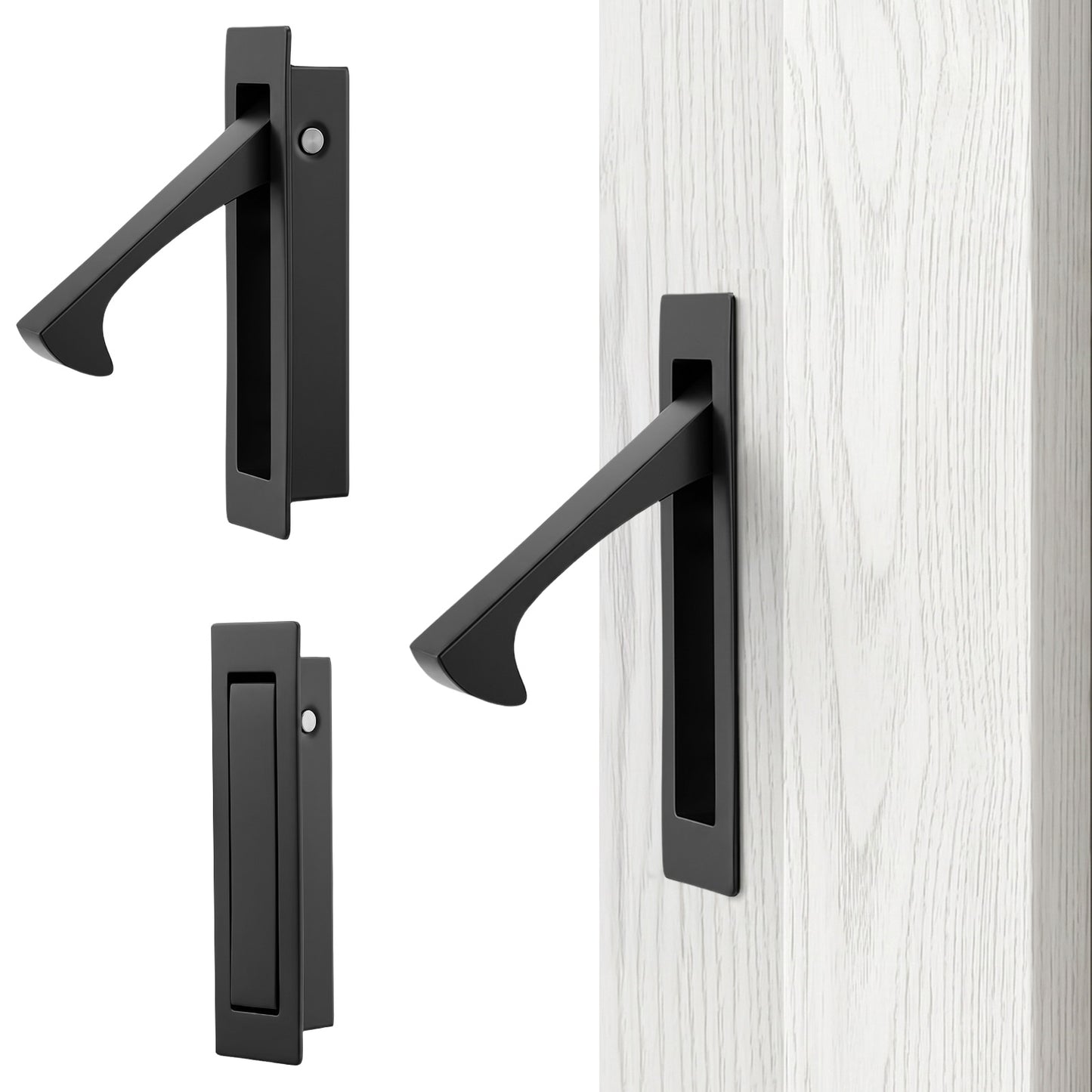 Bremorou Pocket Door Pull Handle Edge Pull Carbon Steel Non Locking Pocket Door Hardware Flush Mount Sliding Door Pulls Finger Flush Pulls Black 1 Pack
