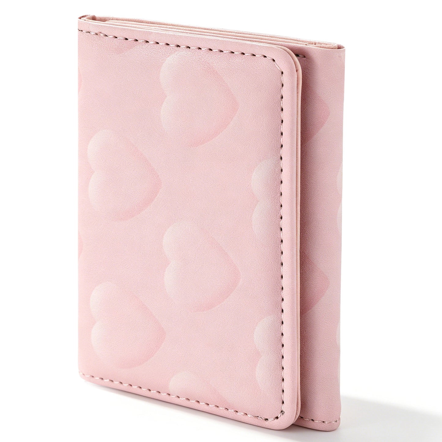 RAHHLIZS Credit Card Holder Wallet with Heart Pendant PU Leather Cute Wallet for Women Trifold Cute Small Wallets for Shopping Travel (Light Pink)
