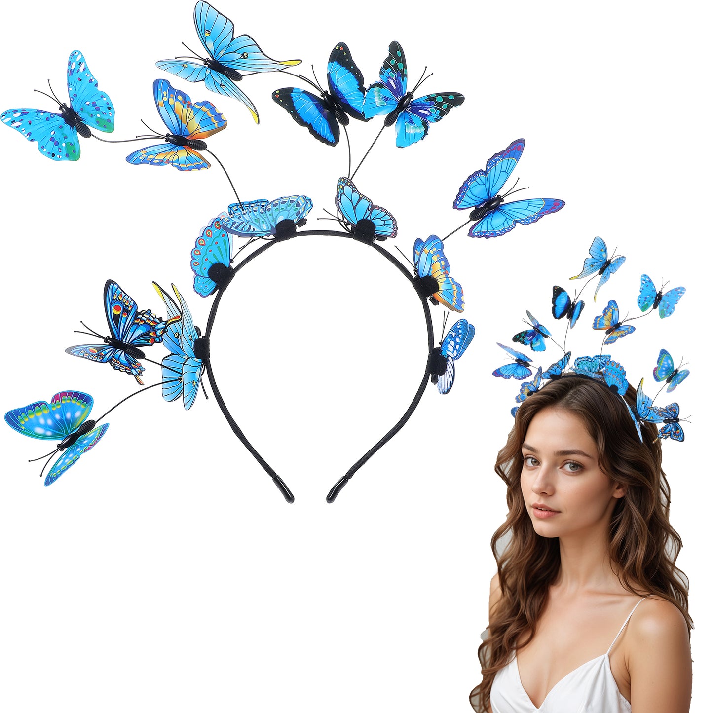Nogeqi Butterfly Headband, Monarch Butterfly Crown Headpiece Fascinator Hats Tea Party Hats for Women Halloween Costume