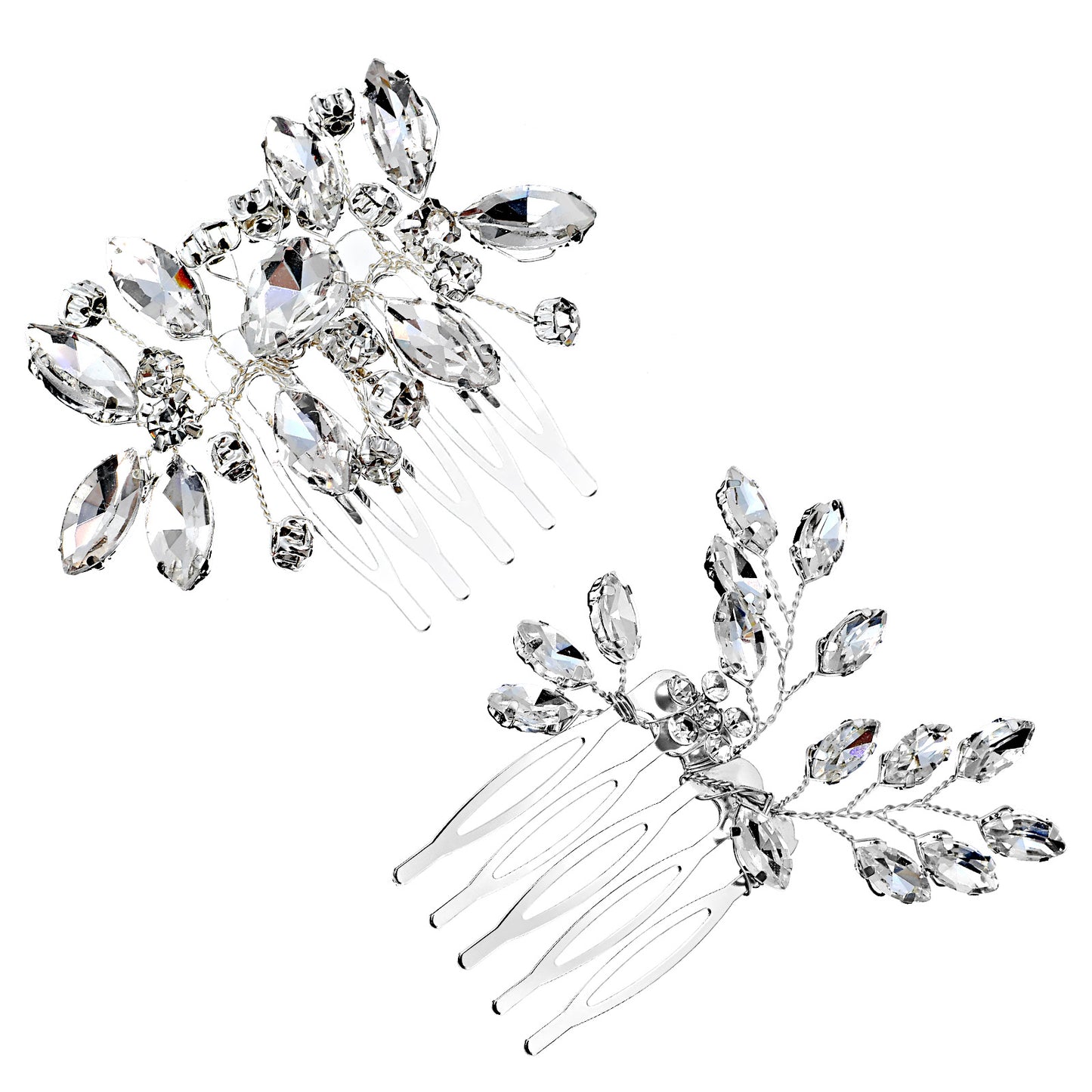 2 Pcs Rhinestone Silver Bridal Side Comb Crystal Hair Accessories For Women Elegant Silver Flower Bridal Headpieces Hair Combs For Bridesmaids And Girls