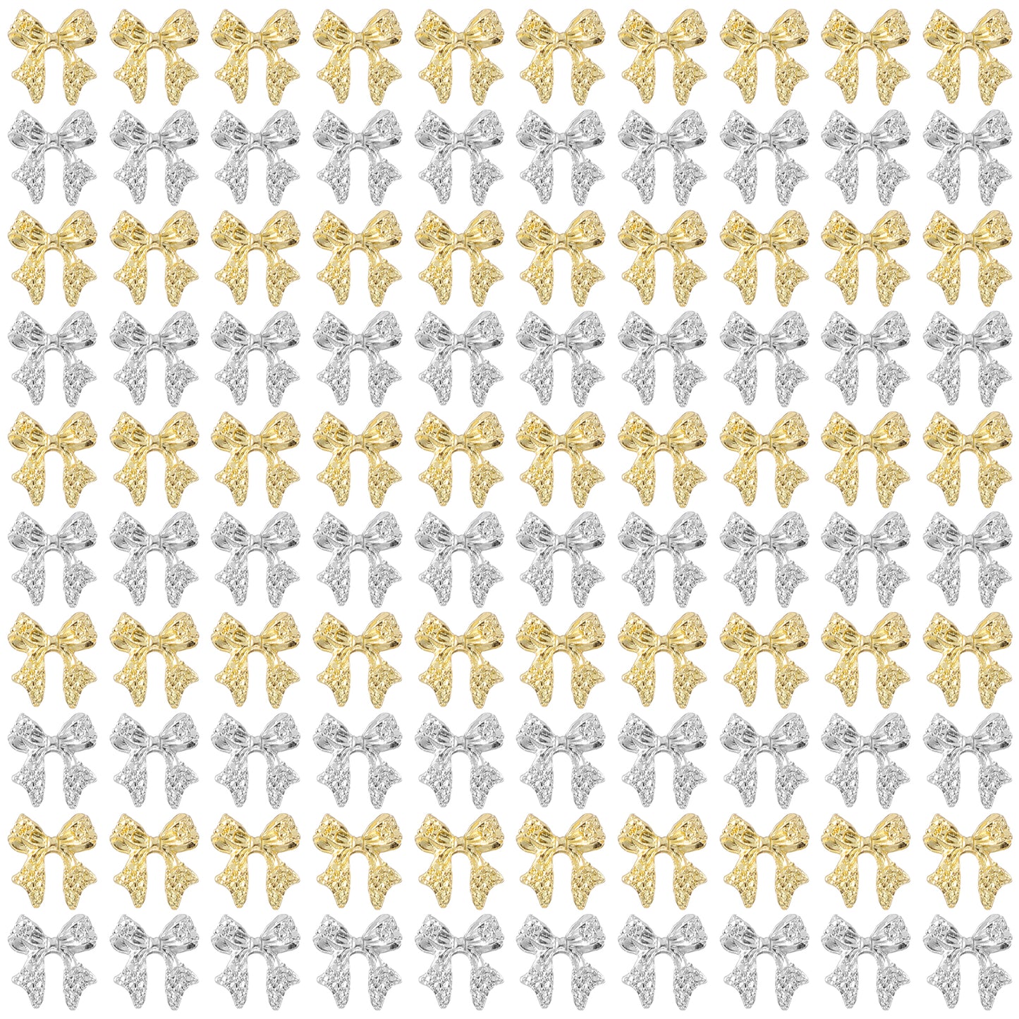 100 PCS Gold Bow Nail Charms Gold and Silver Metal Bow Charms for Nails 3D Alloy Bowkont Nail Art Charm Bows Art Studs Rivets for DIY Y2k Women Design Jewelry (0.41" ×0.39")